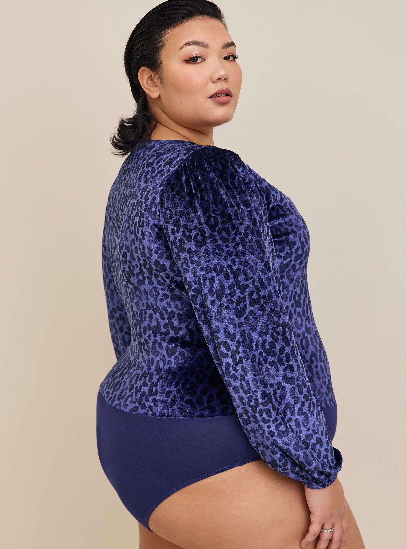 Stretch Velvet V-Neck Long Sleeve Bodysuit