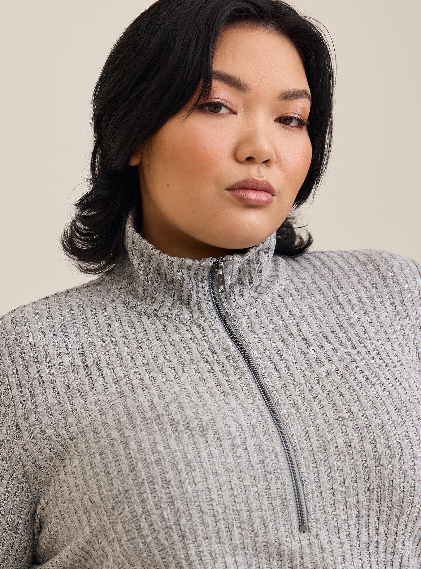 Relaxed Fit Super Soft Plush Rib Quarter Zip Sweatshirt