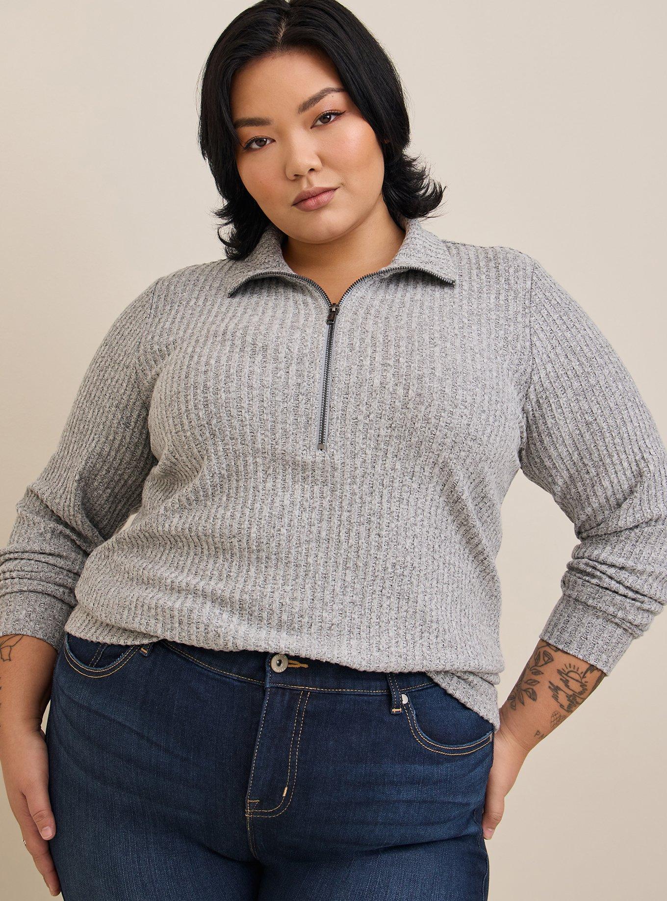 Plus Size - Relaxed Fit Super Soft Plush Rib Quarter Zip