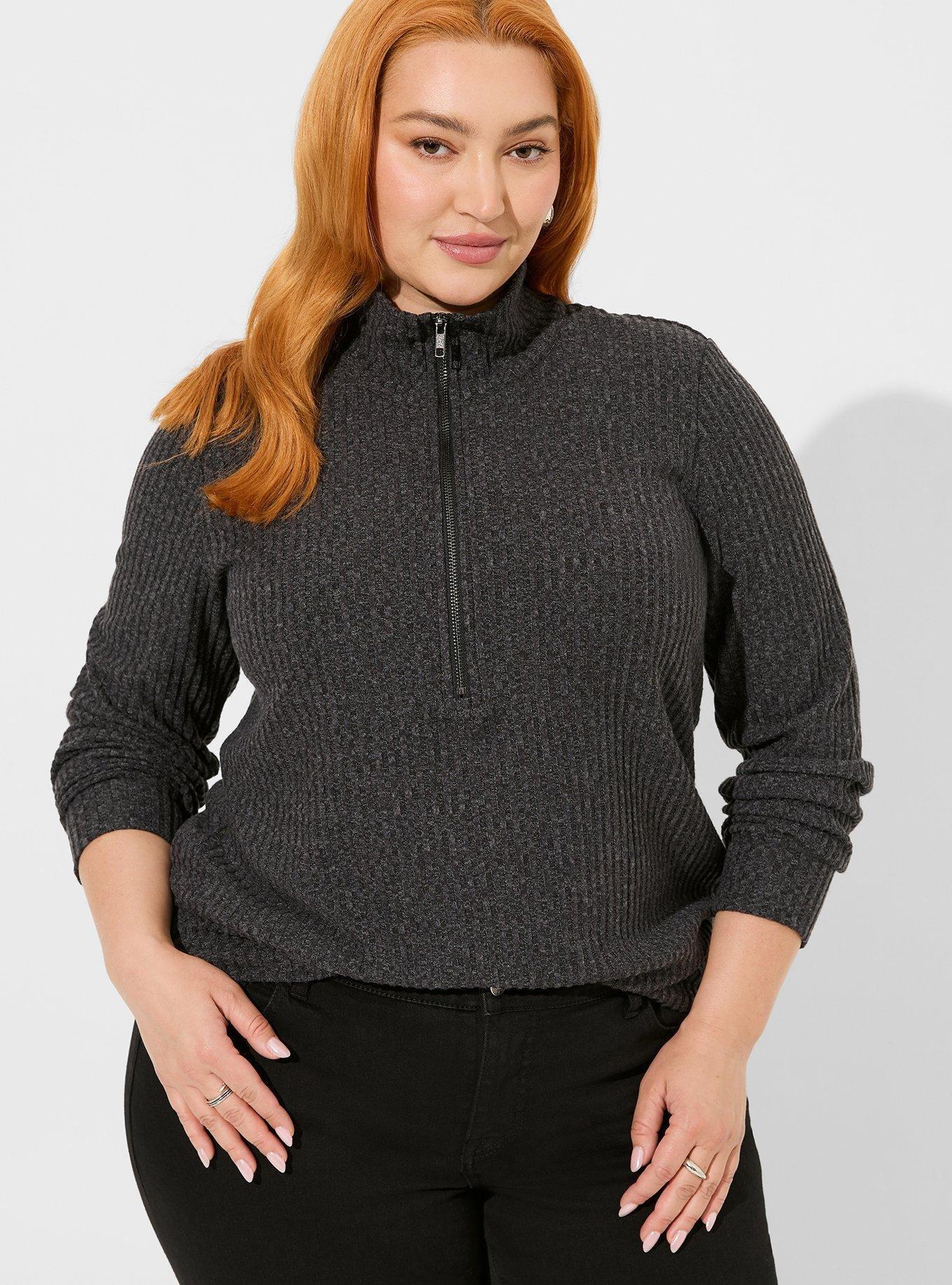 Plus Size Relaxed Fit Super Soft Plush Rib Quarter Zip