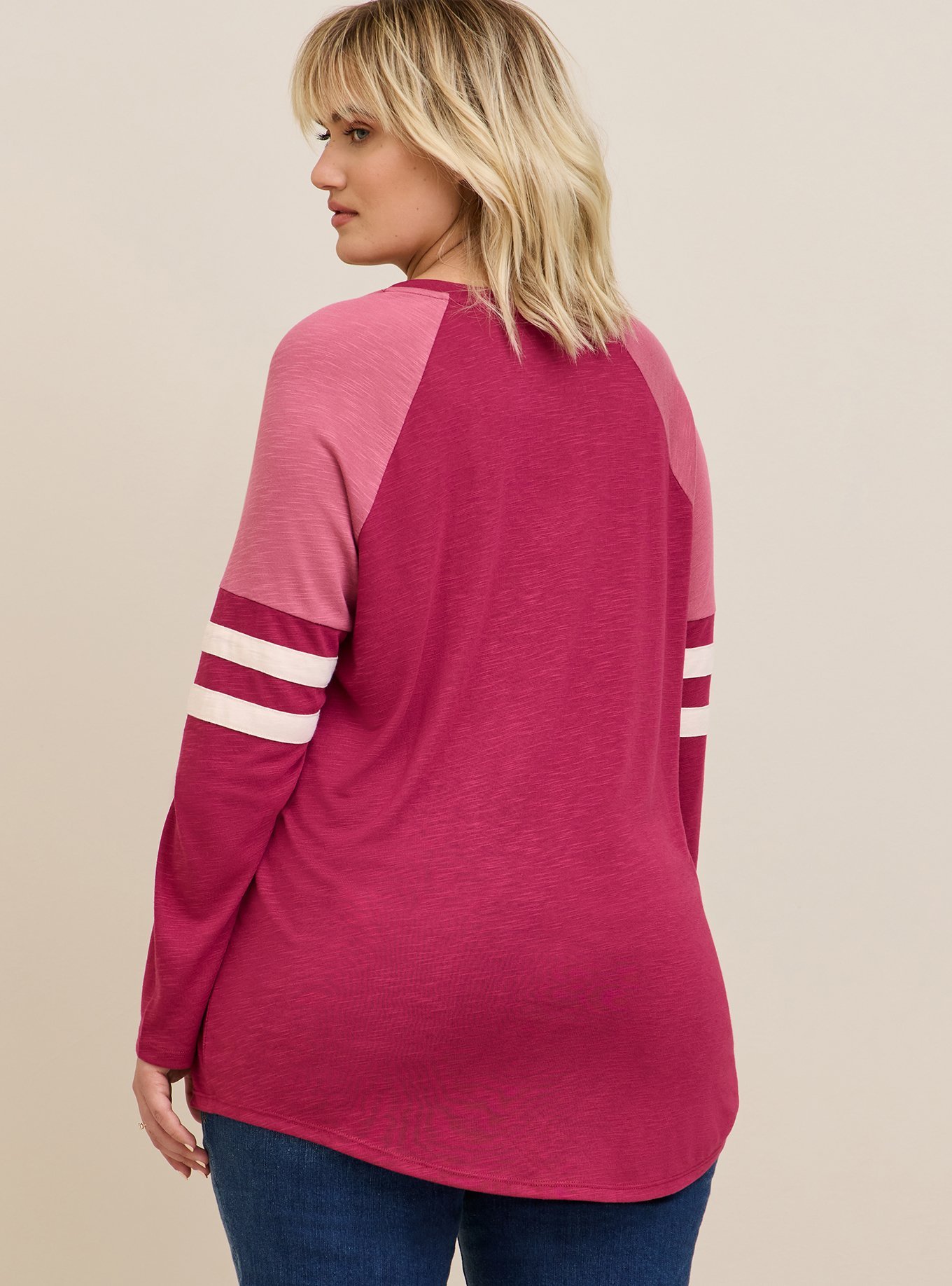 Plus Size - Feather Soft Slub V-Neck Varsity Raglan Tee - Torrid
