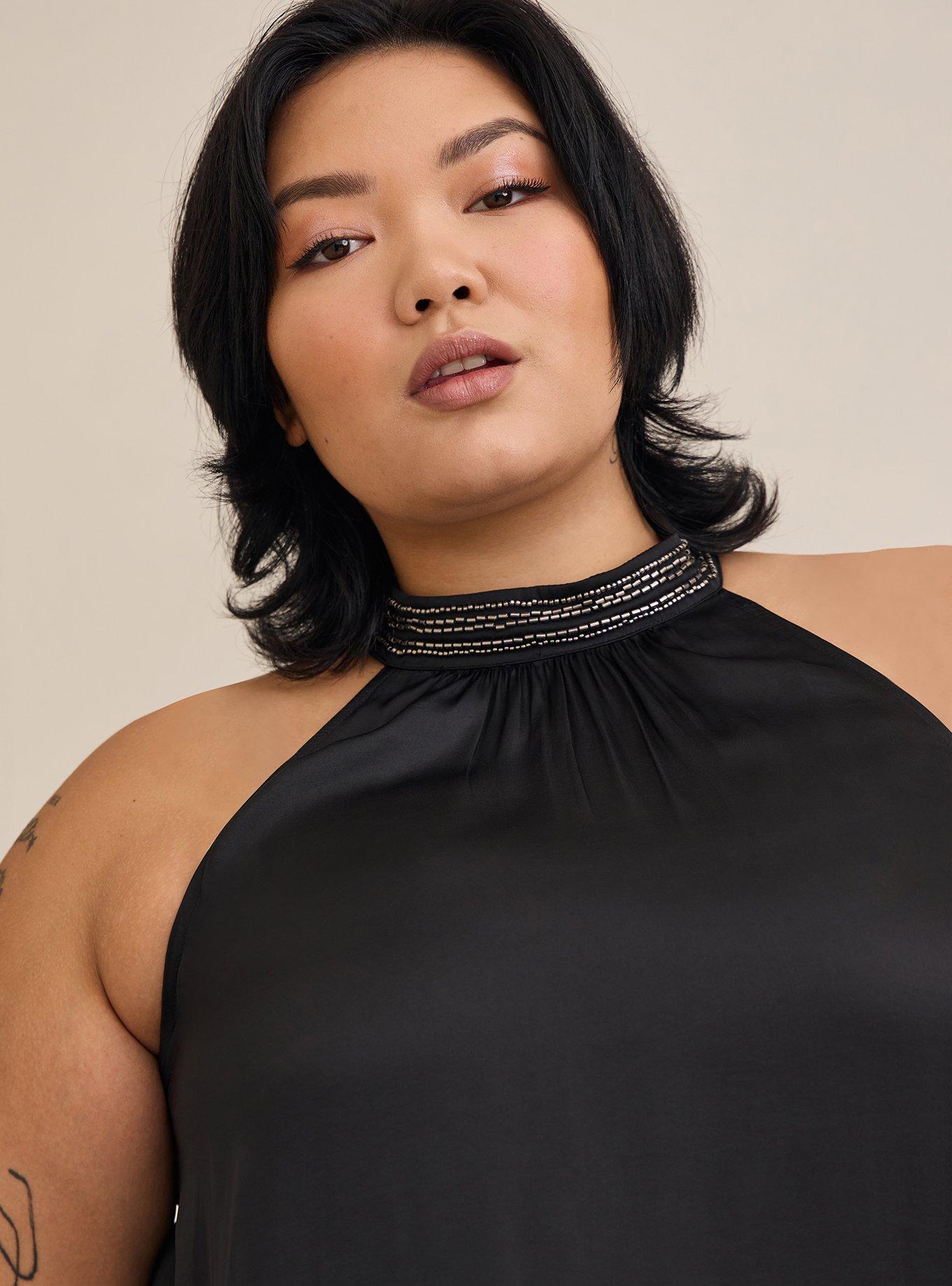 Plus Size - Satin Beaded Halter Top - Torrid