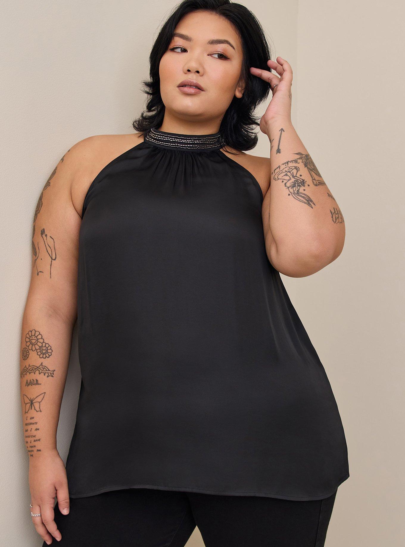 Plus Size - Satin Beaded Halter Top - Torrid