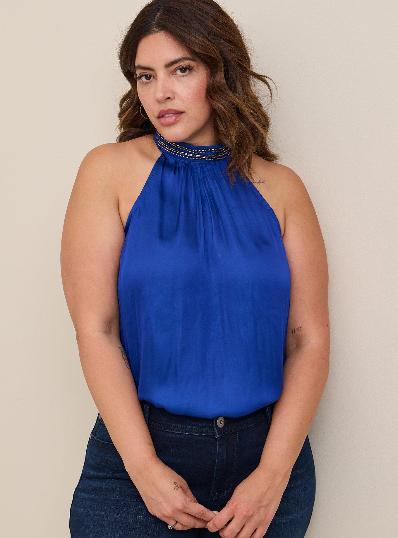 Blue Beaded Halter outlets Top