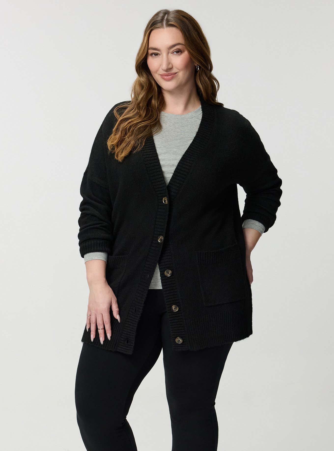 Vegan Cashmere Boyfriend Cardigan, DEEP BLACK, alternate