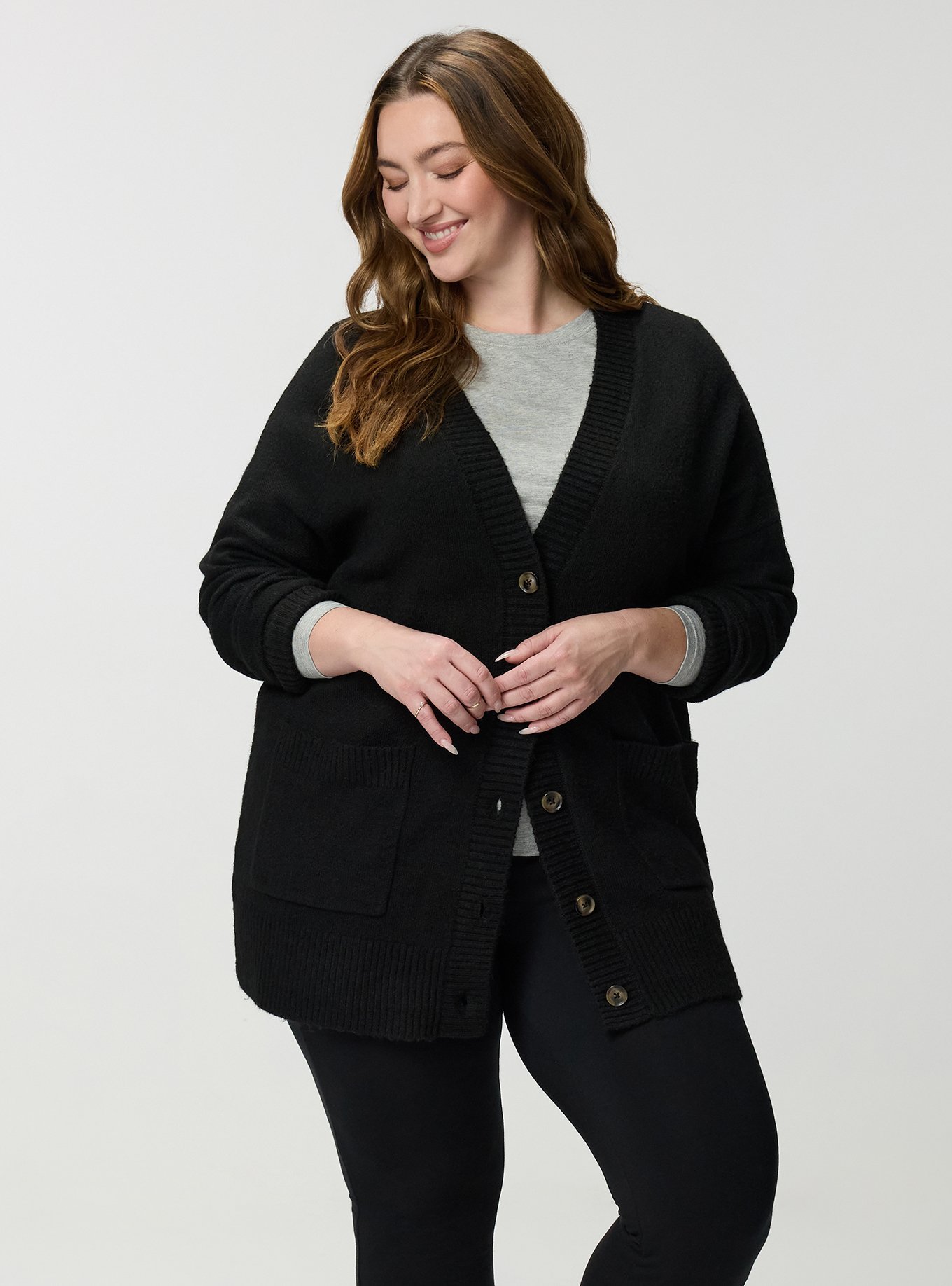 Vegan Cashmere Boyfriend Cardigan, DEEP BLACK, alternate