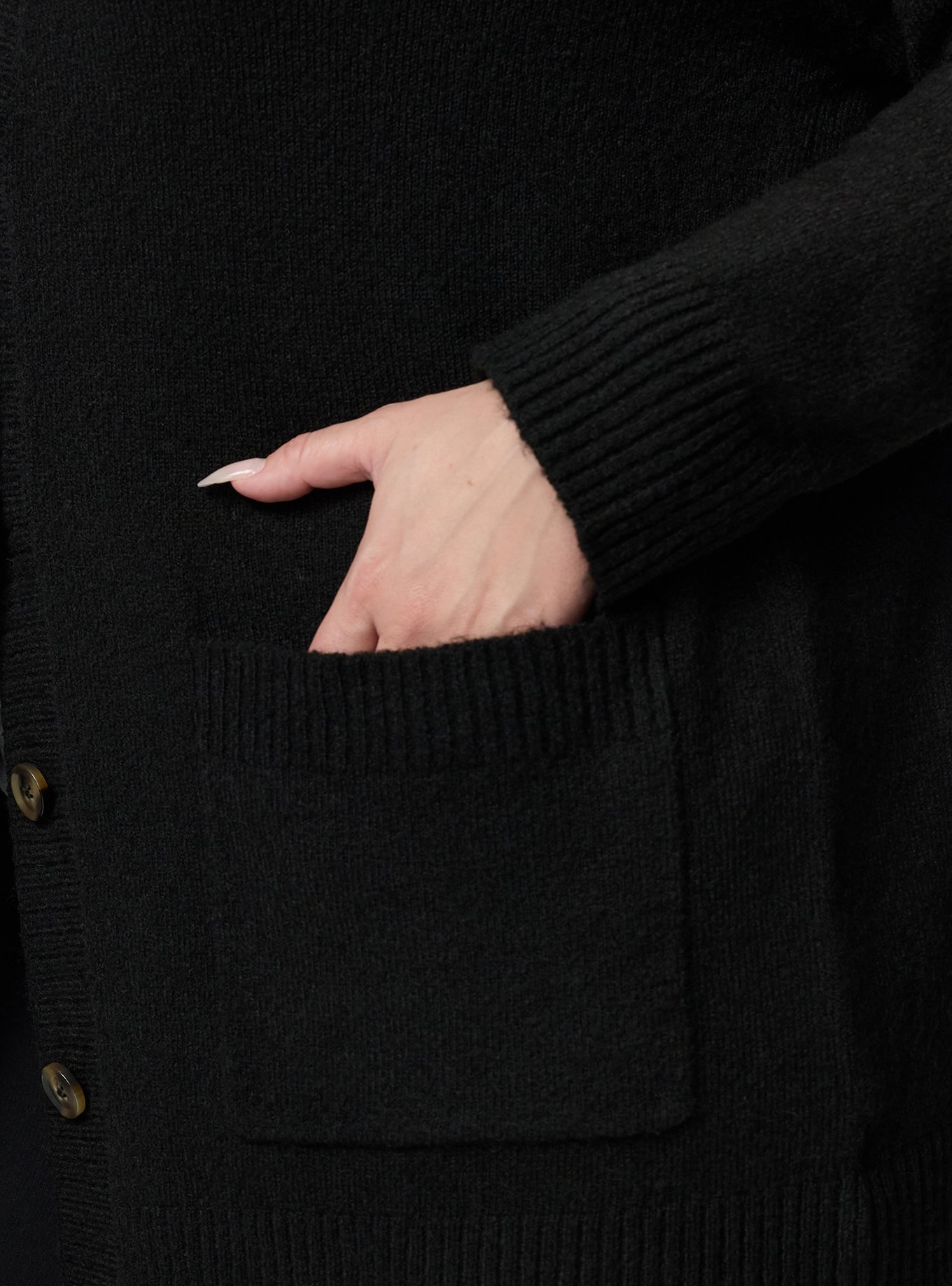 Vegan Cashmere Boyfriend Cardigan, DEEP BLACK, alternate