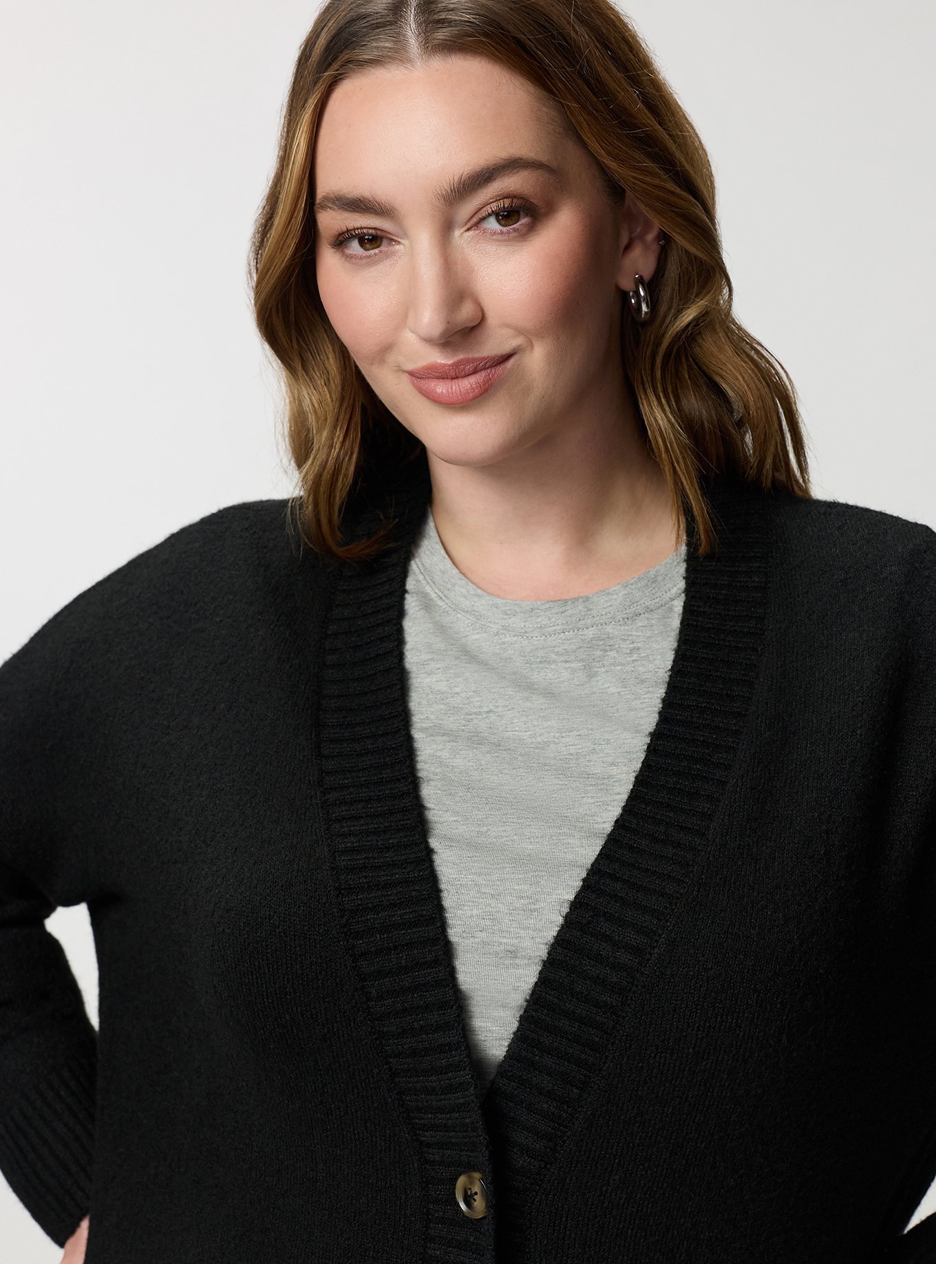 Vegan Cashmere Boyfriend Cardigan, DEEP BLACK, alternate