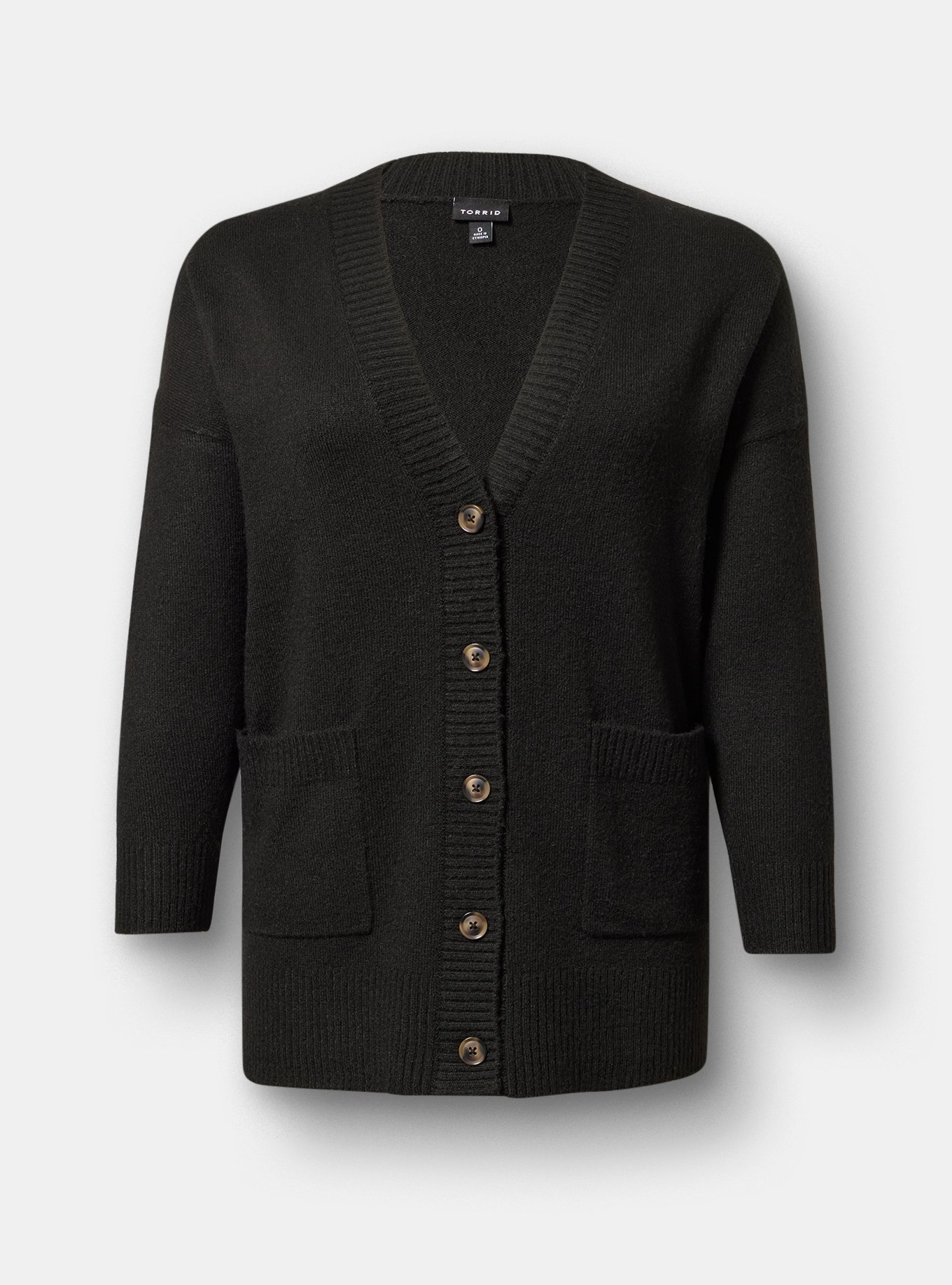 Vegan Cashmere Boyfriend Cardigan, DEEP BLACK, flat
