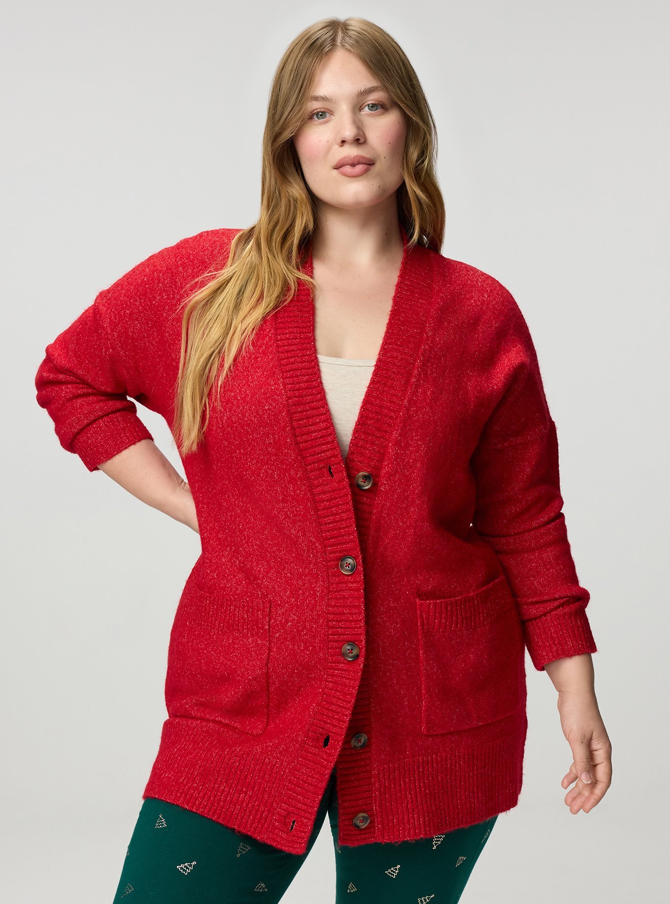 Vegan Cashmere Boyfriend Cardigan, JESTER RED, alternate