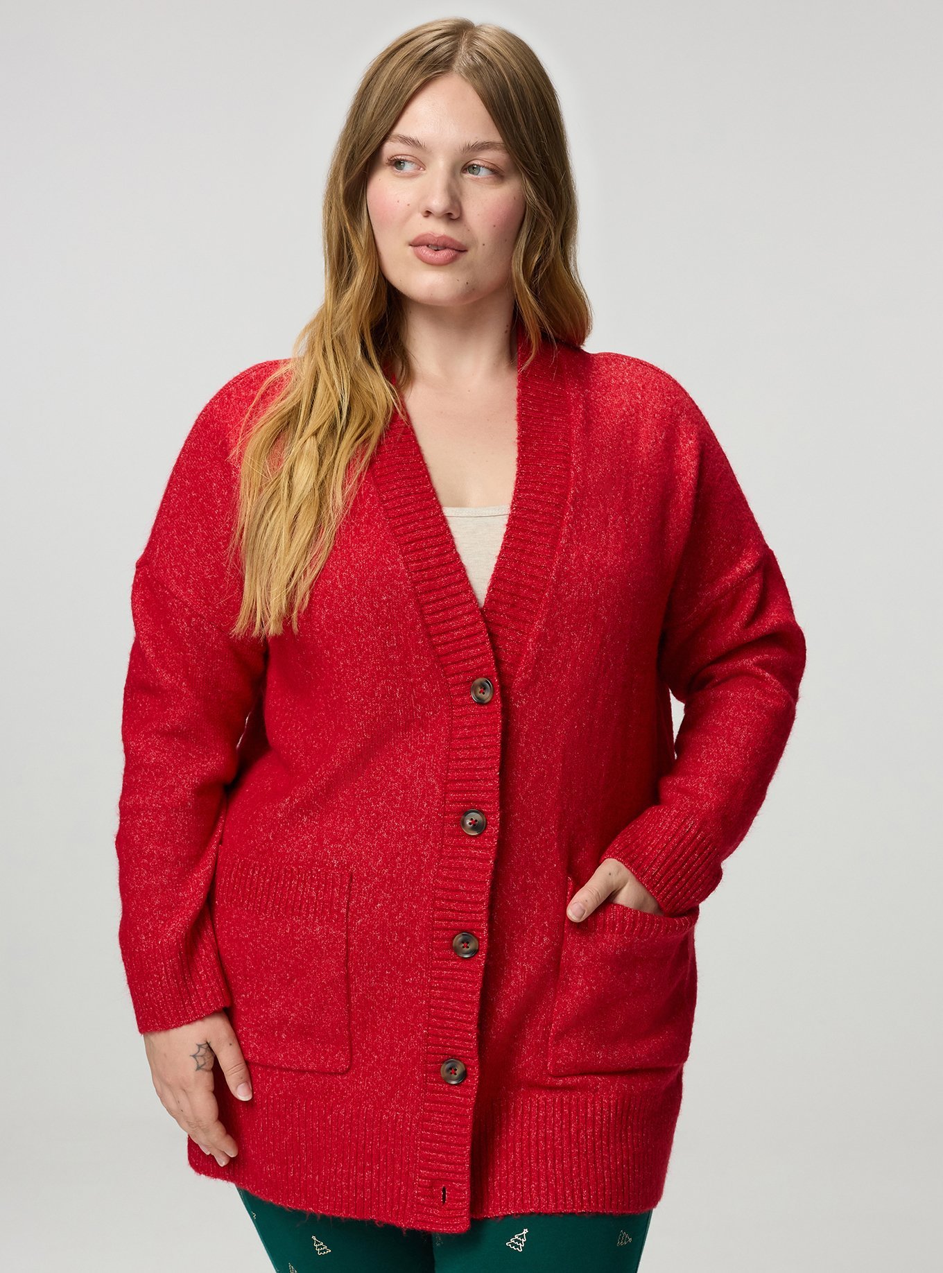 Vegan Cashmere Boyfriend Cardigan, JESTER RED, hi-res
