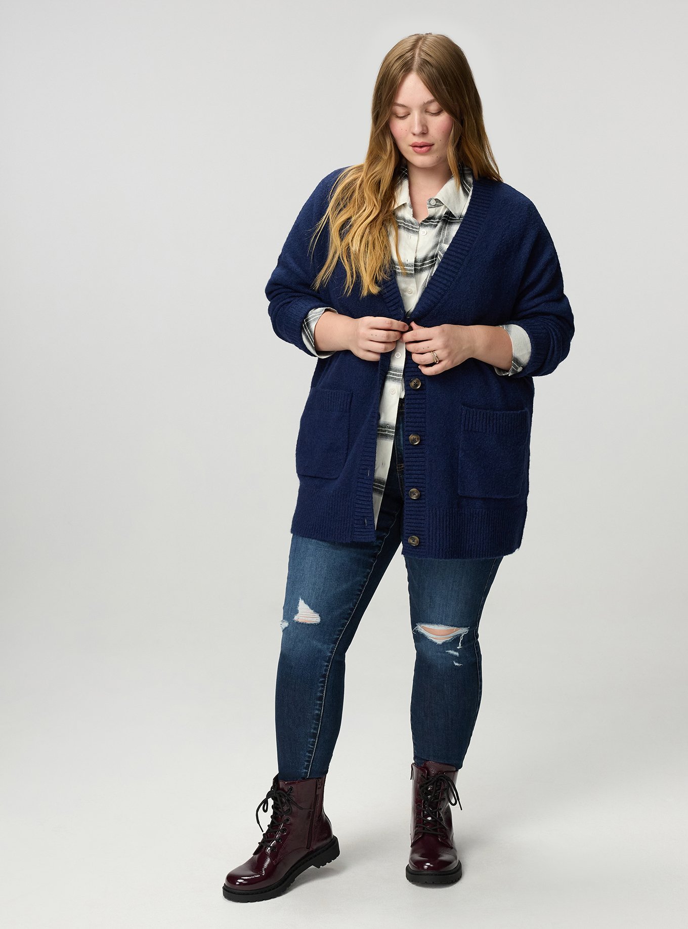 Vegan Cashmere Boyfriend Cardigan, MEDIEVAL BLUE, alternate