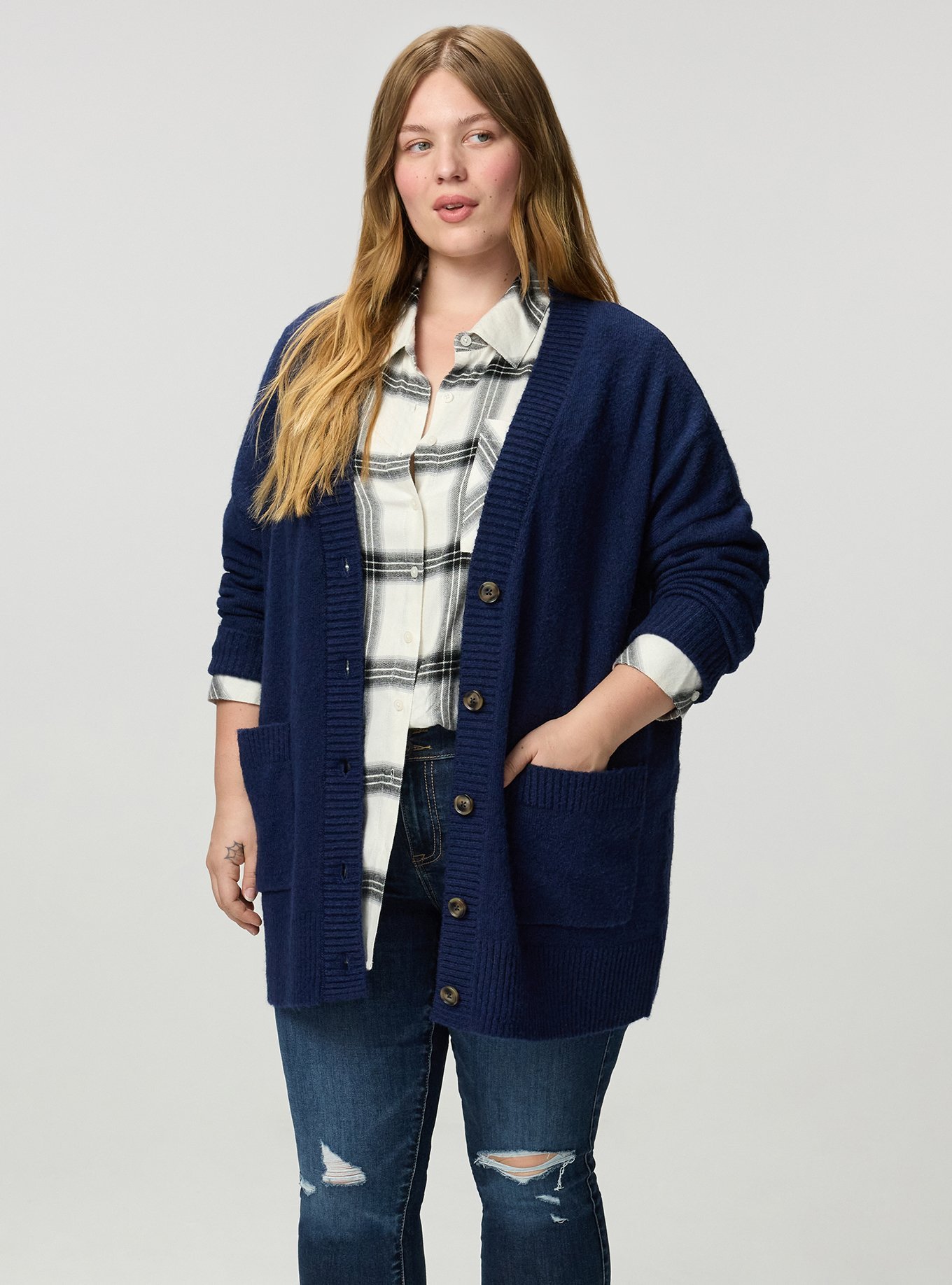 Vegan Cashmere Boyfriend Cardigan, MEDIEVAL BLUE, alternate