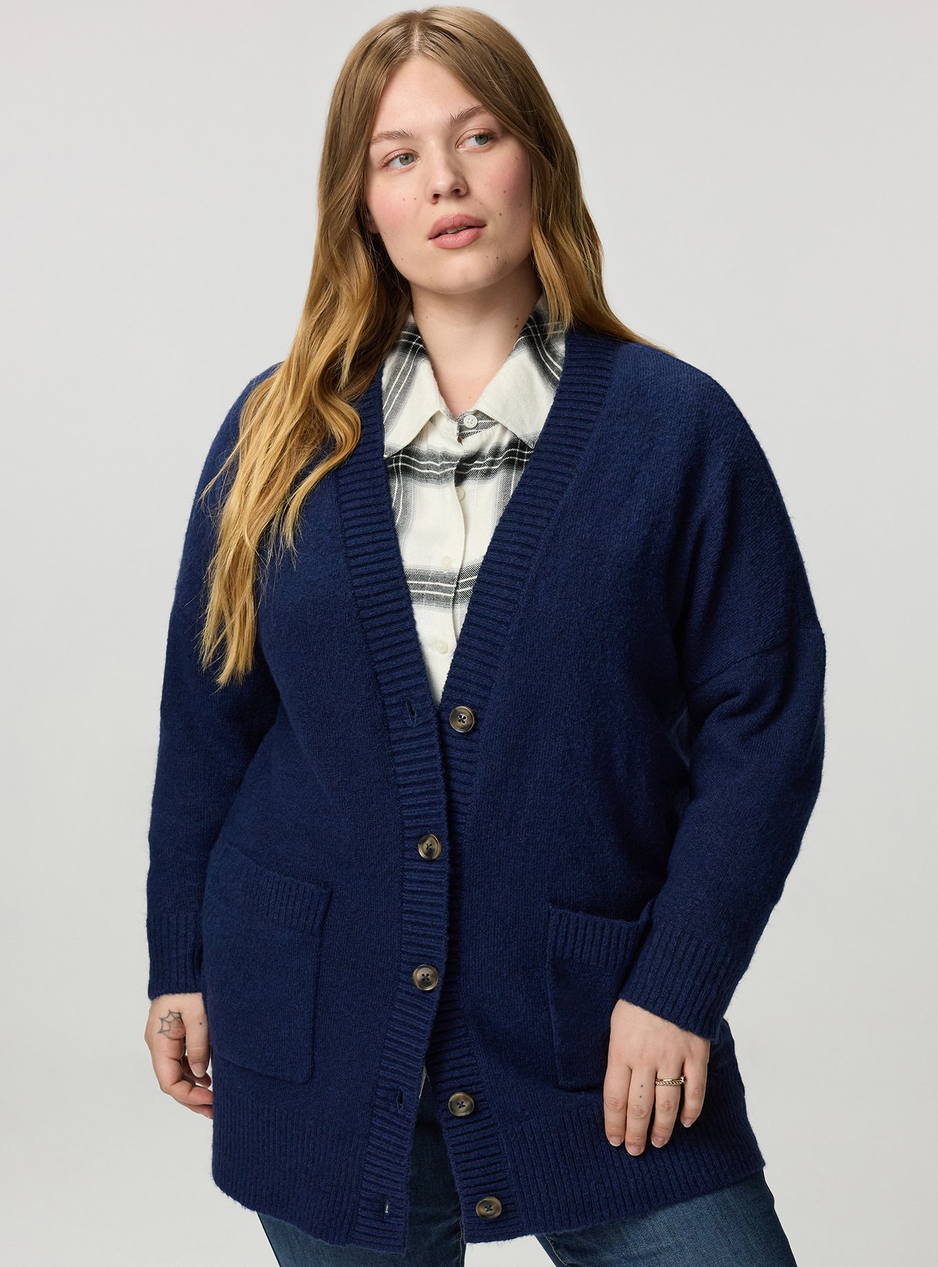 Vegan Cashmere Boyfriend Cardigan, MEDIEVAL BLUE, hi-res