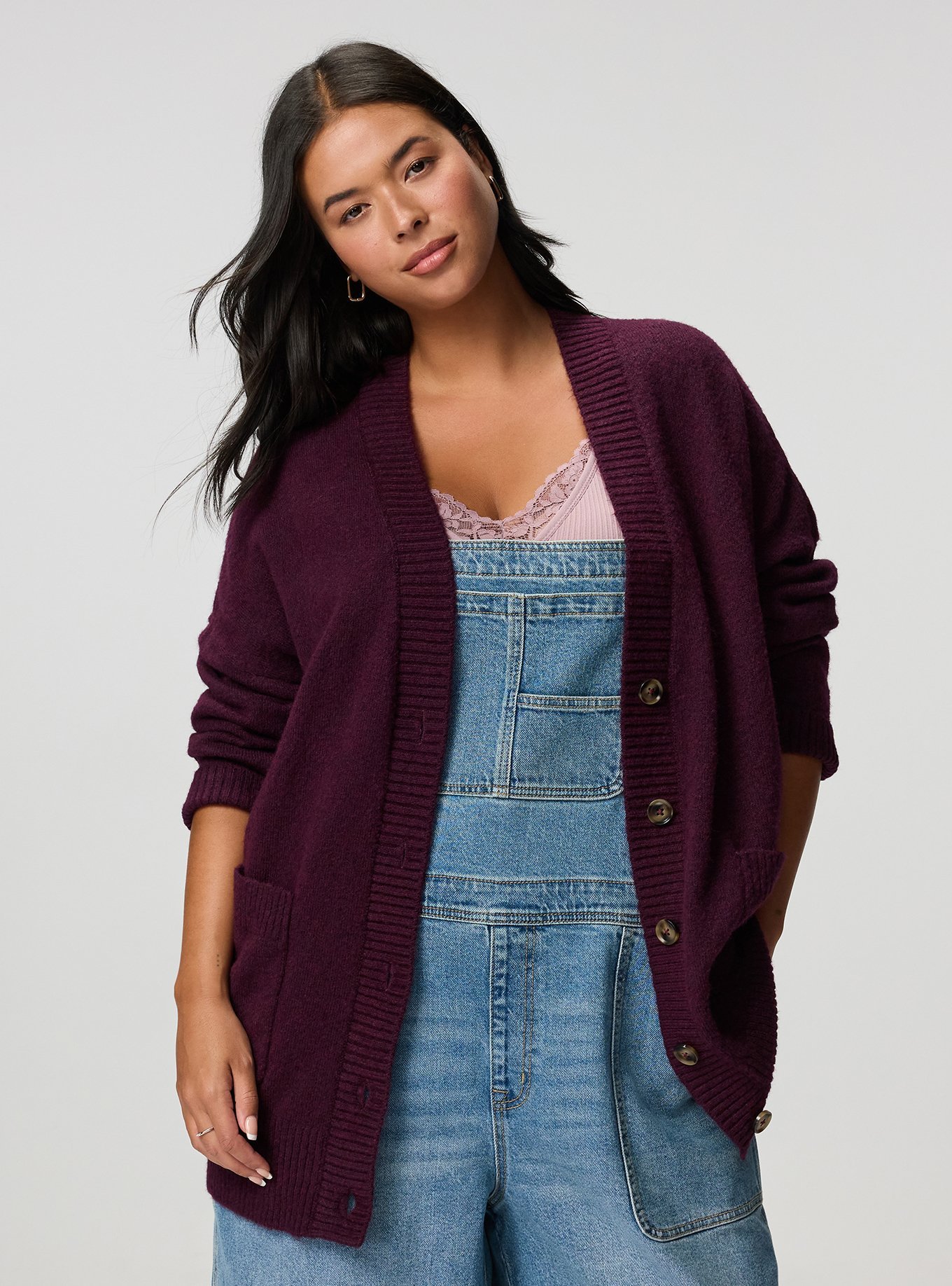 Vegan Cashmere Boyfriend Cardigan, POTENT PURPLE, alternate