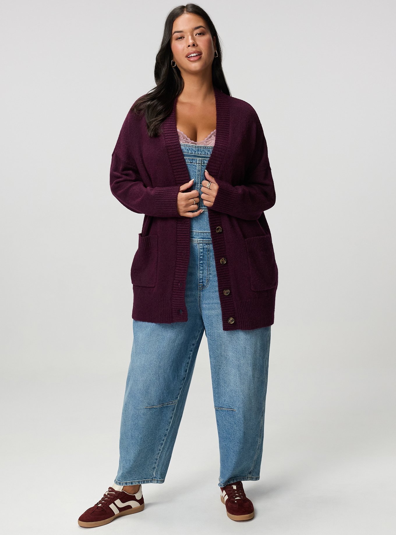 Vegan Cashmere Boyfriend Cardigan, POTENT PURPLE, alternate