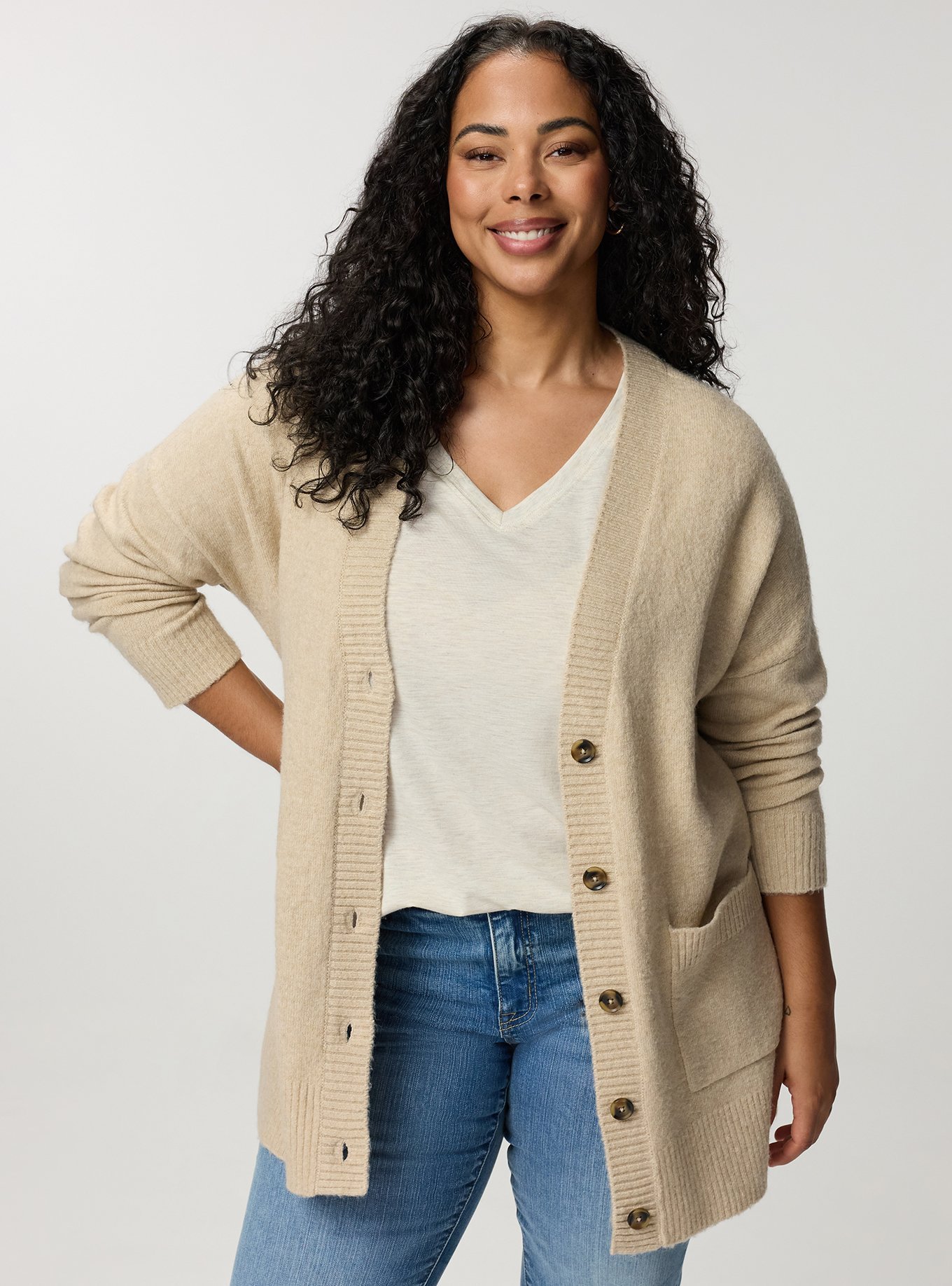 Vegan Cashmere Boyfriend Cardigan, OATMEAL VEGAN CASHMERE, alternate