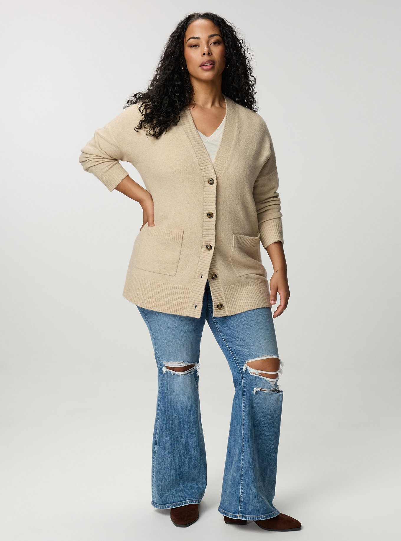 Vegan Cashmere Boyfriend Cardigan, OATMEAL VEGAN CASHMERE, alternate
