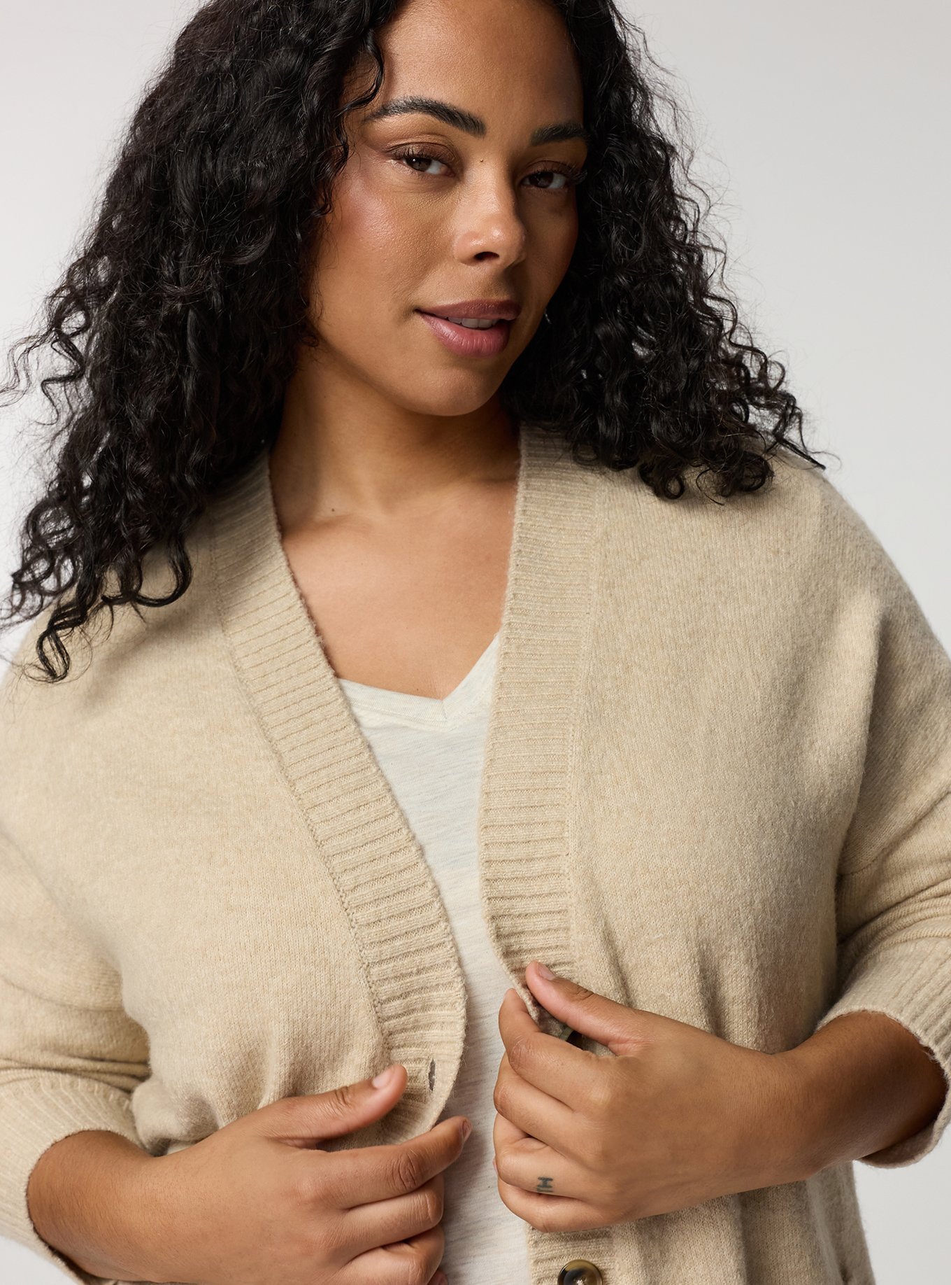 Vegan Cashmere Boyfriend Cardigan, OATMEAL VEGAN CASHMERE, alternate