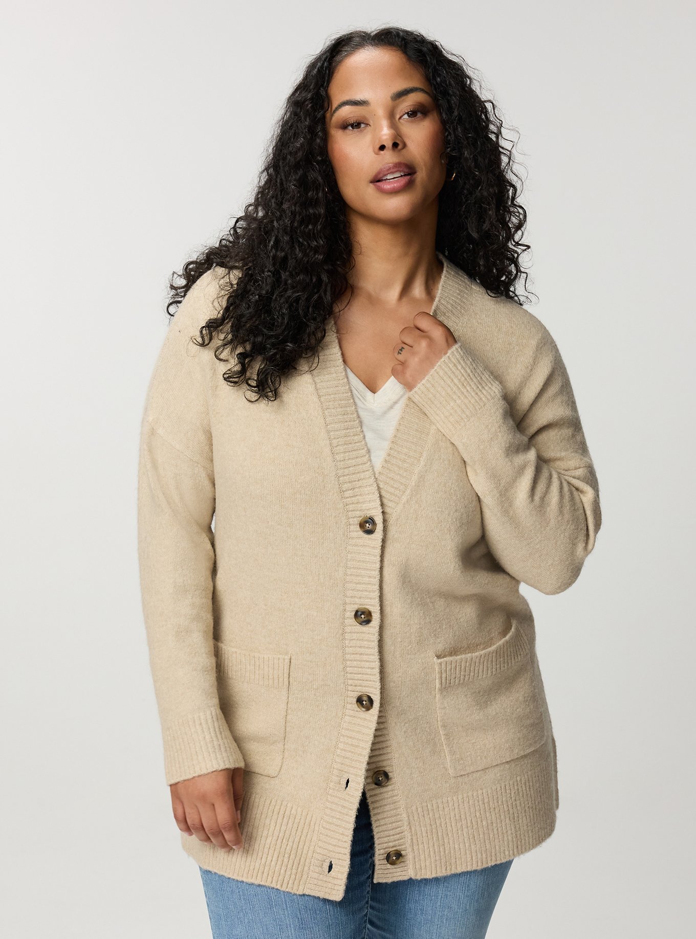 Vegan Cashmere Boyfriend Cardigan, OATMEAL VEGAN CASHMERE, hi-res