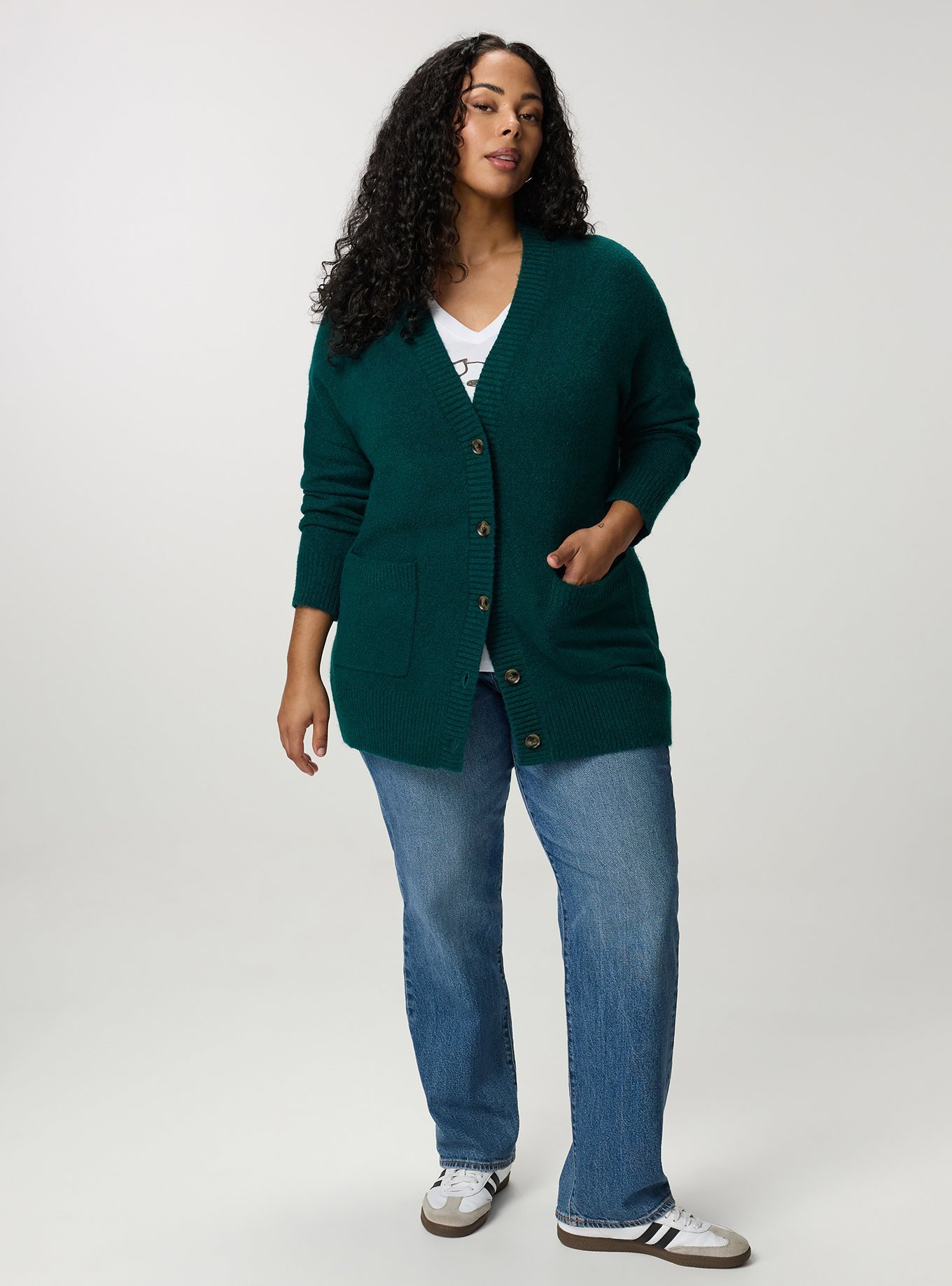 Vegan Cashmere Boyfriend Cardigan, JEWEL GREEN VEGAN CASHMERE, alternate