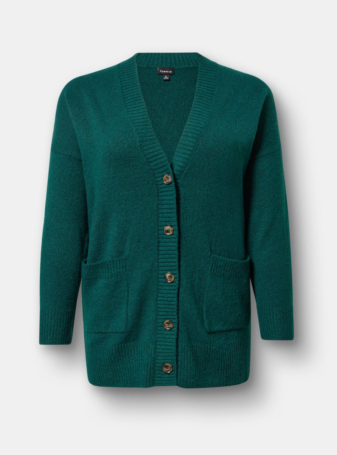 Vegan Cashmere Boyfriend Cardigan, JEWEL GREEN VEGAN CASHMERE, flat