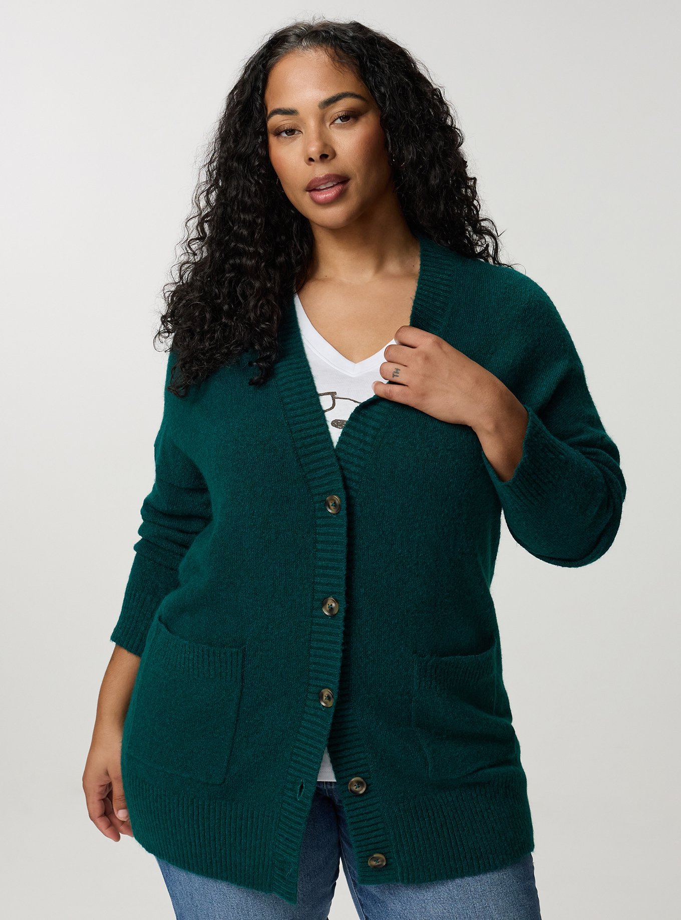 Vegan Cashmere Boyfriend Cardigan, JEWEL GREEN VEGAN CASHMERE, hi-res