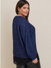 Vegan Cashmere Pullover 2-Fer Sweater, BLUE, alternate
