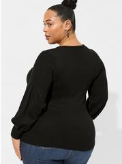 Pullover V-Neck Fitted Sweater, BLACK, alternate