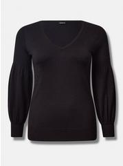 Pullover V-Neck Fitted Sweater, BLACK, hi-res