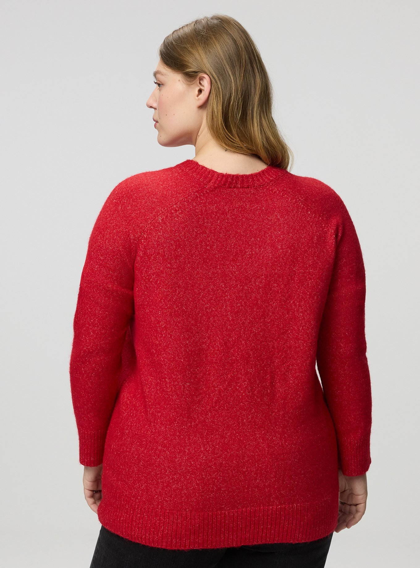 Plus Size Vegan Cashmere Pullover Sweater, JESTER RED, alternate