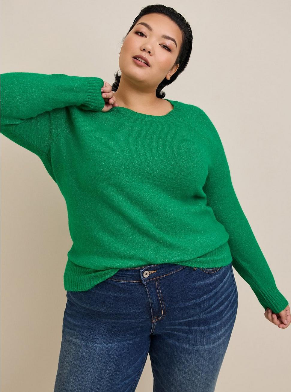 Vegan Cashmere Pullover Sweater, BRIGHT GREEN, hi-res