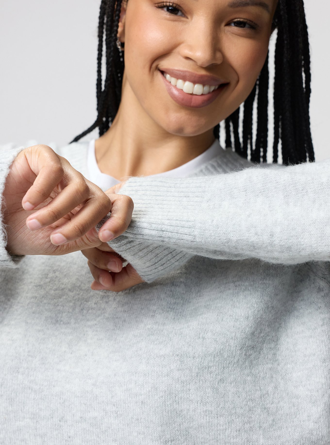 Vegan Cashmere Pullover Sweater, LT HEATHER GREY VEGAN CASHMERE, alternate