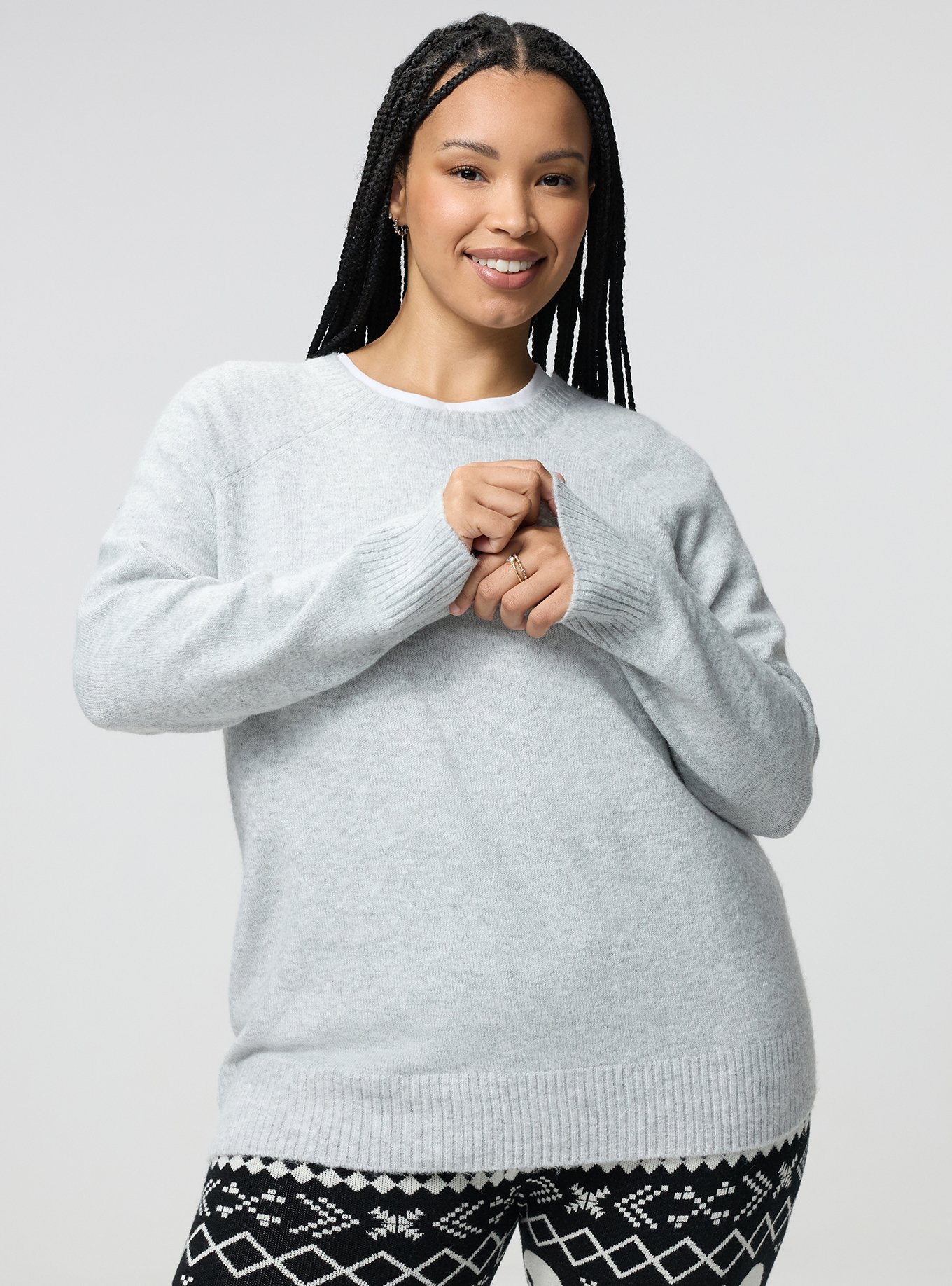 Vegan Cashmere Pullover Sweater, LT HEATHER GREY VEGAN CASHMERE, hi-res