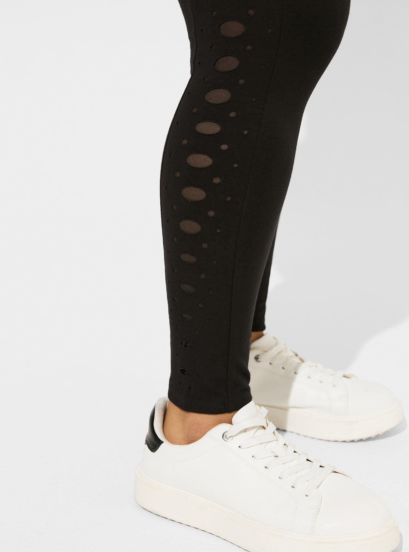 Plus Size Full Length Comfort Waist Laser Cut Legging, BLACK, alternate