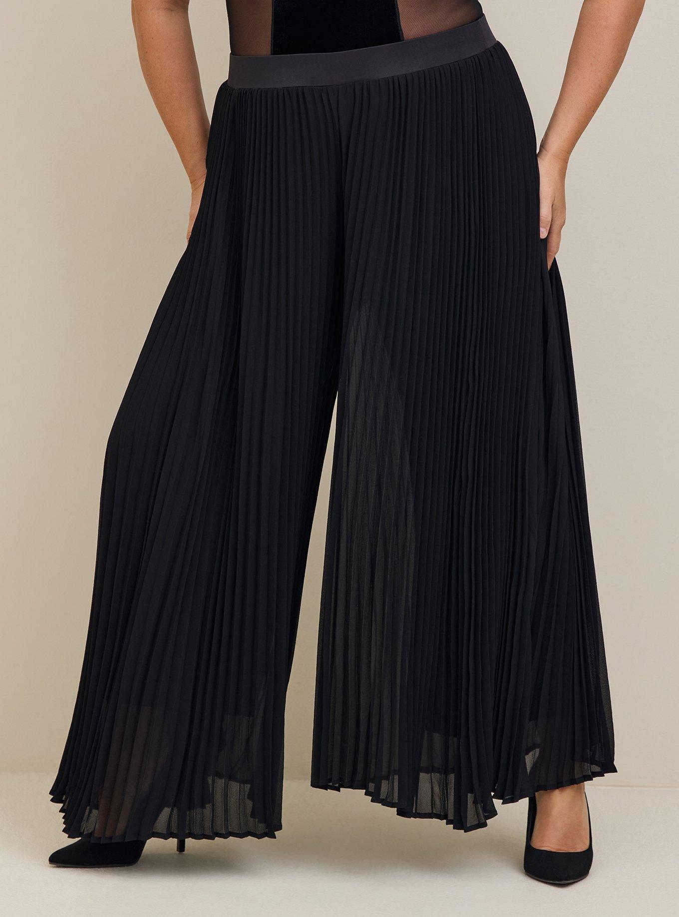 Pull-On Wide-Leg Chiffon High-Rise Accordion Pleat Pant, DEEP BLACK, alternate