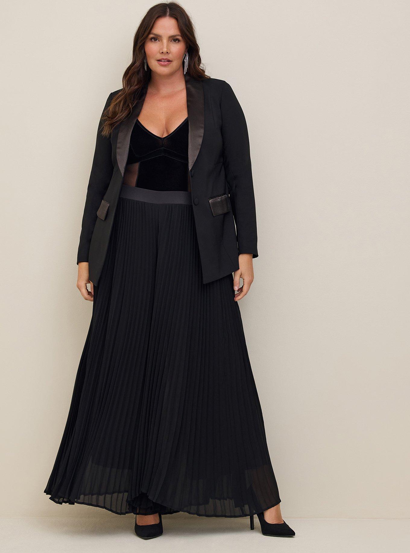 Pull-On Wide-Leg Chiffon High-Rise Accordion Pleat Pant, DEEP BLACK, alternate