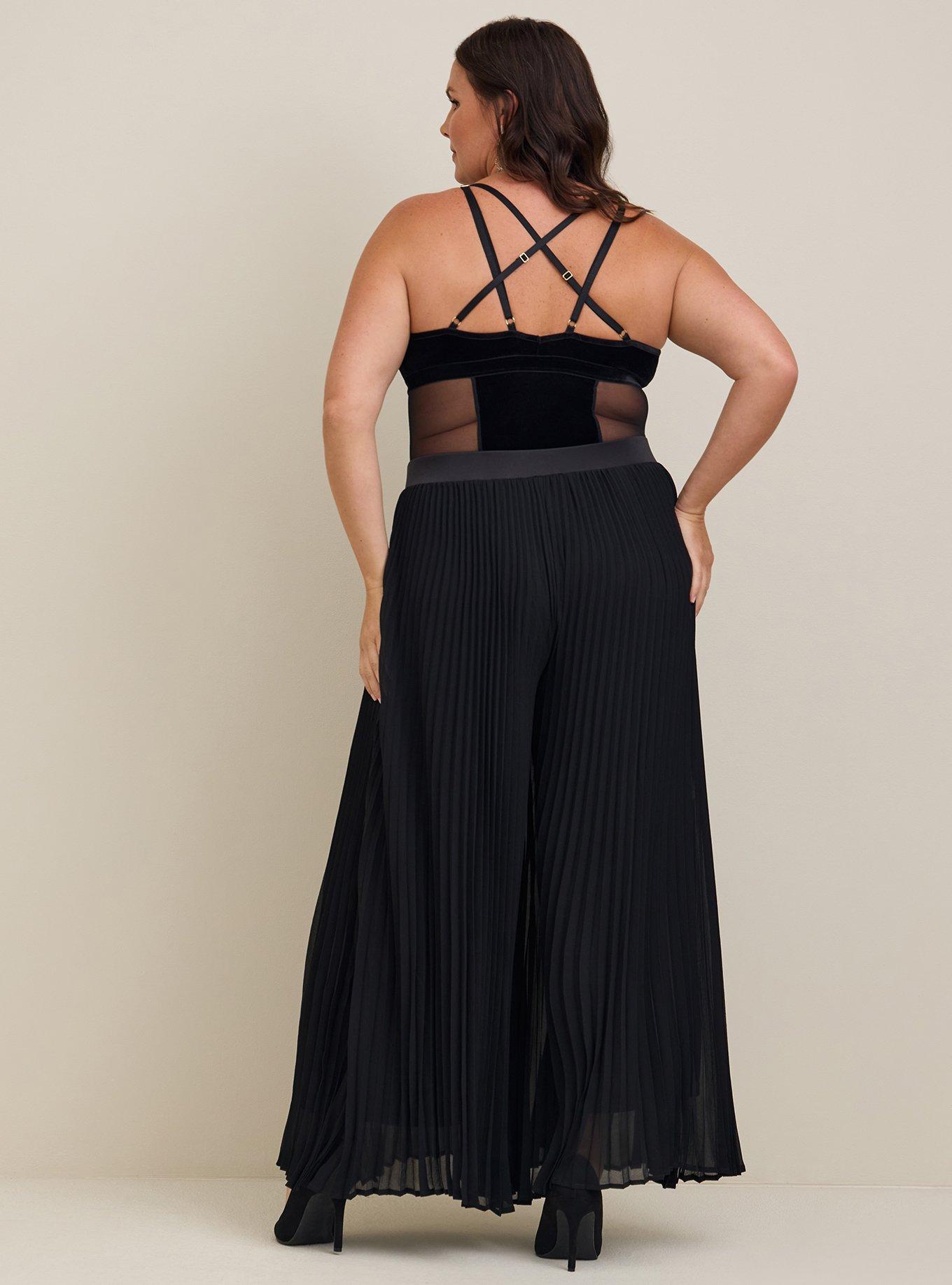 Pull-On Wide-Leg Chiffon High-Rise Accordion Pleat Pant, DEEP BLACK, alternate