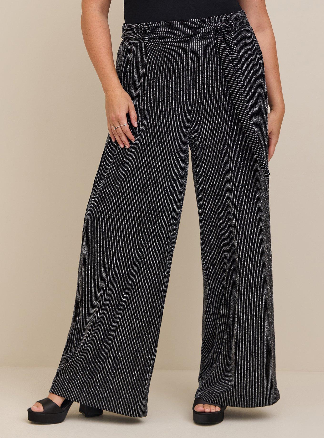 Pull-On Wide Leg Stretch Lurex High-Rise Pant