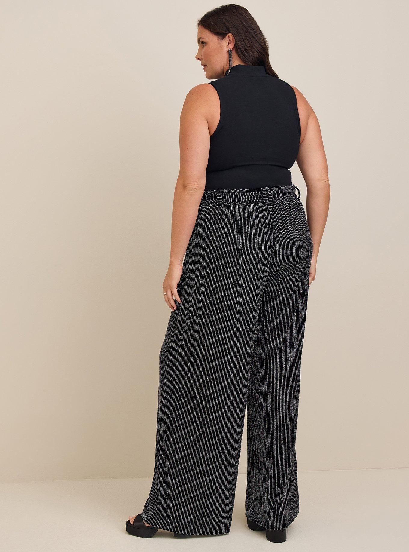 Pull-On Wide Leg Stretch Lurex High-Rise Pant