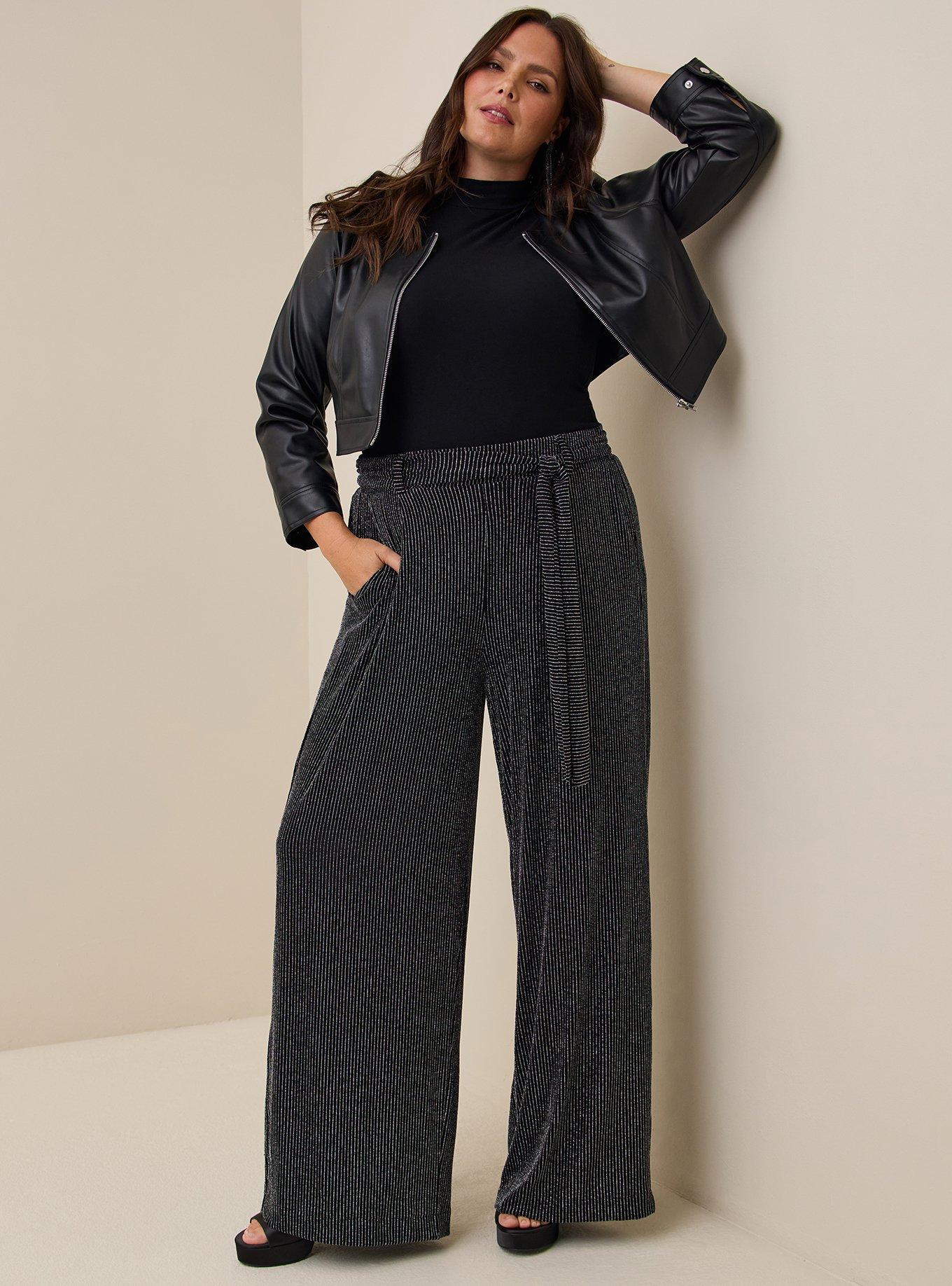 Pull-On Wide Leg Stretch Lurex High-Rise Pant