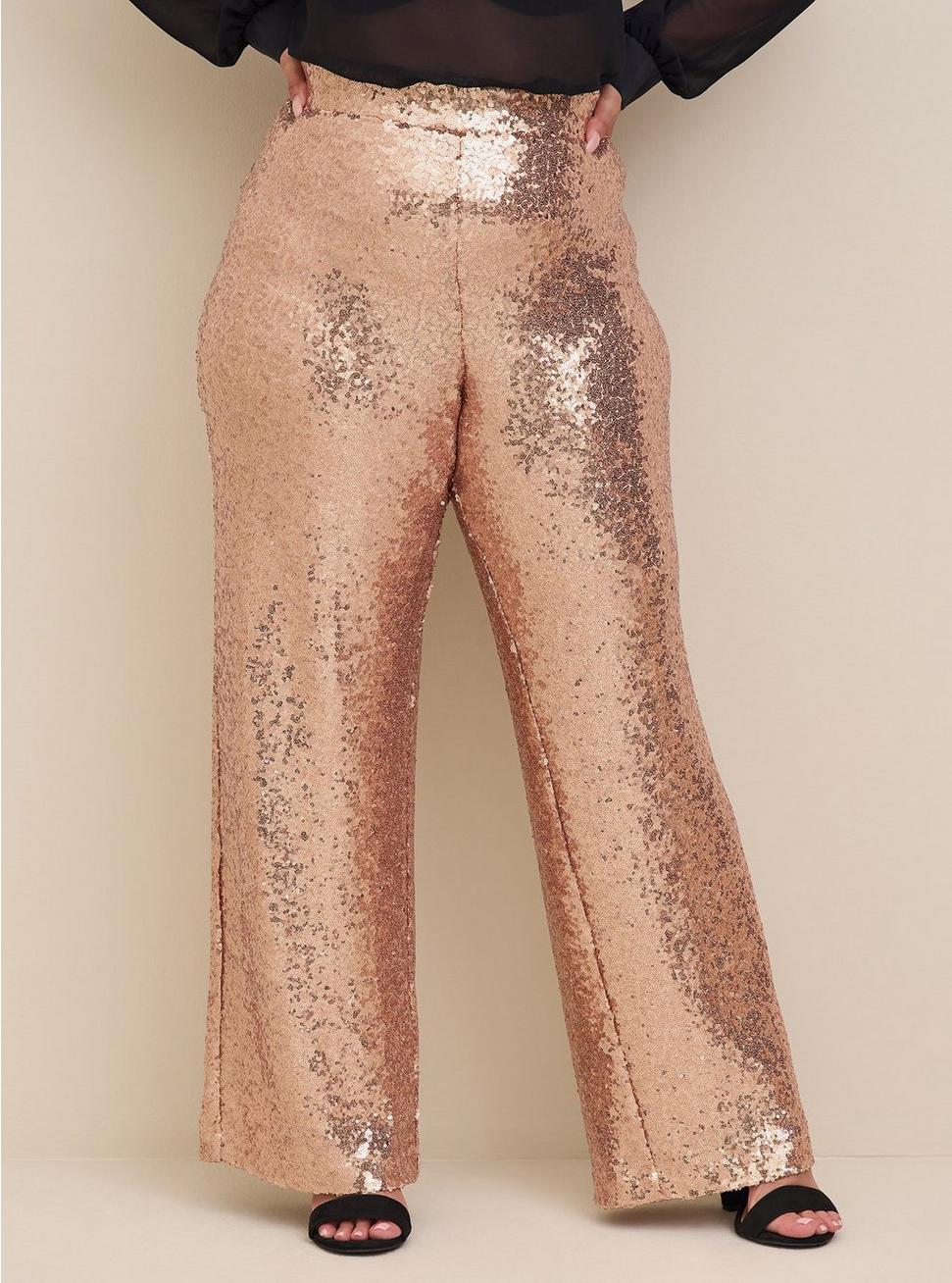 Pull-On Wide Leg Sequin High-Rise Pant, CHAMPAGNE BEIGE TAN, alternate