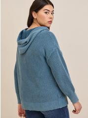 Chunky Pullover Henley Hooded Sweater, BLUE, alternate