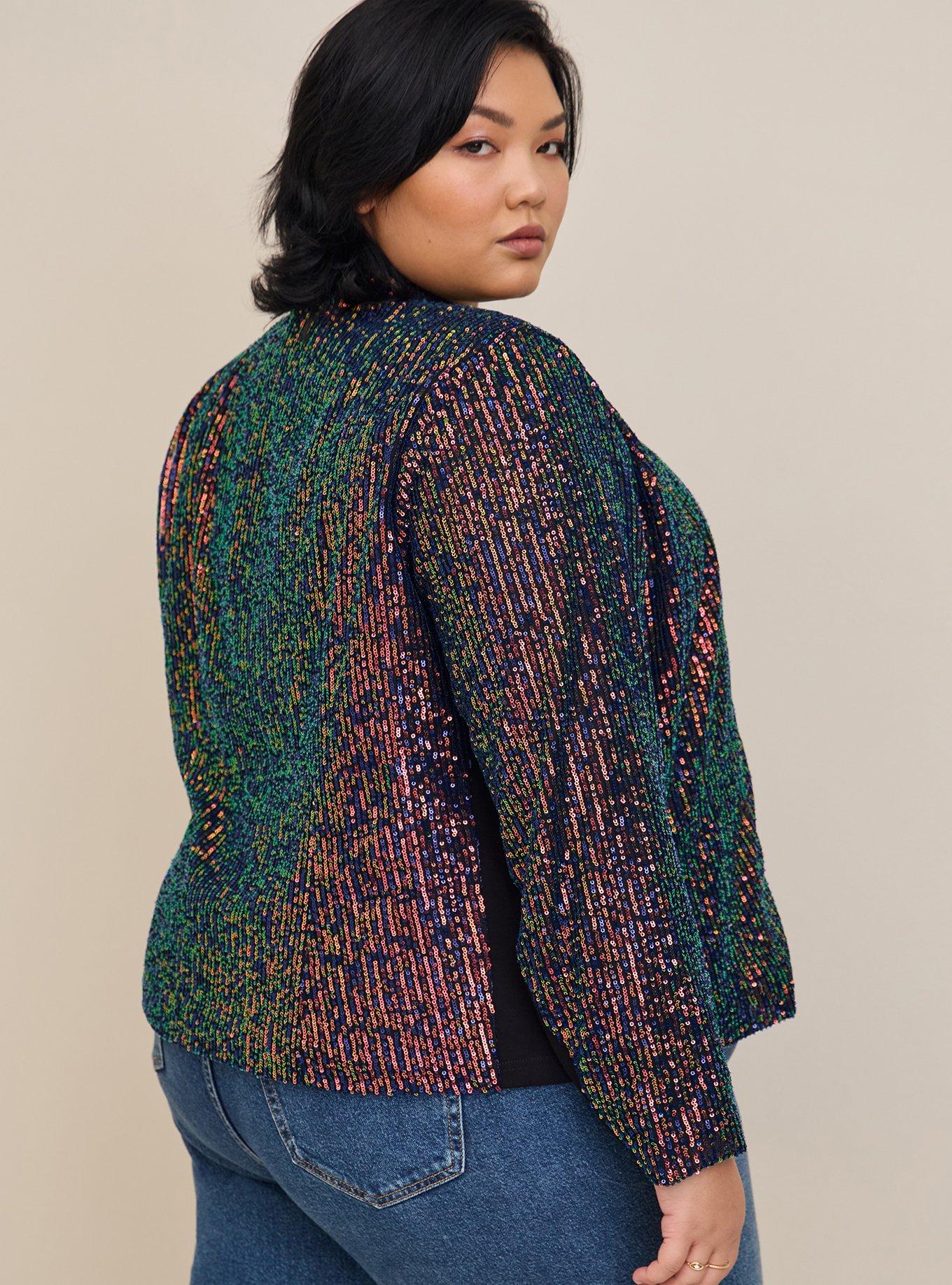 Plus Size - Black Iridescent Sequin Bomber Jacket - Torrid