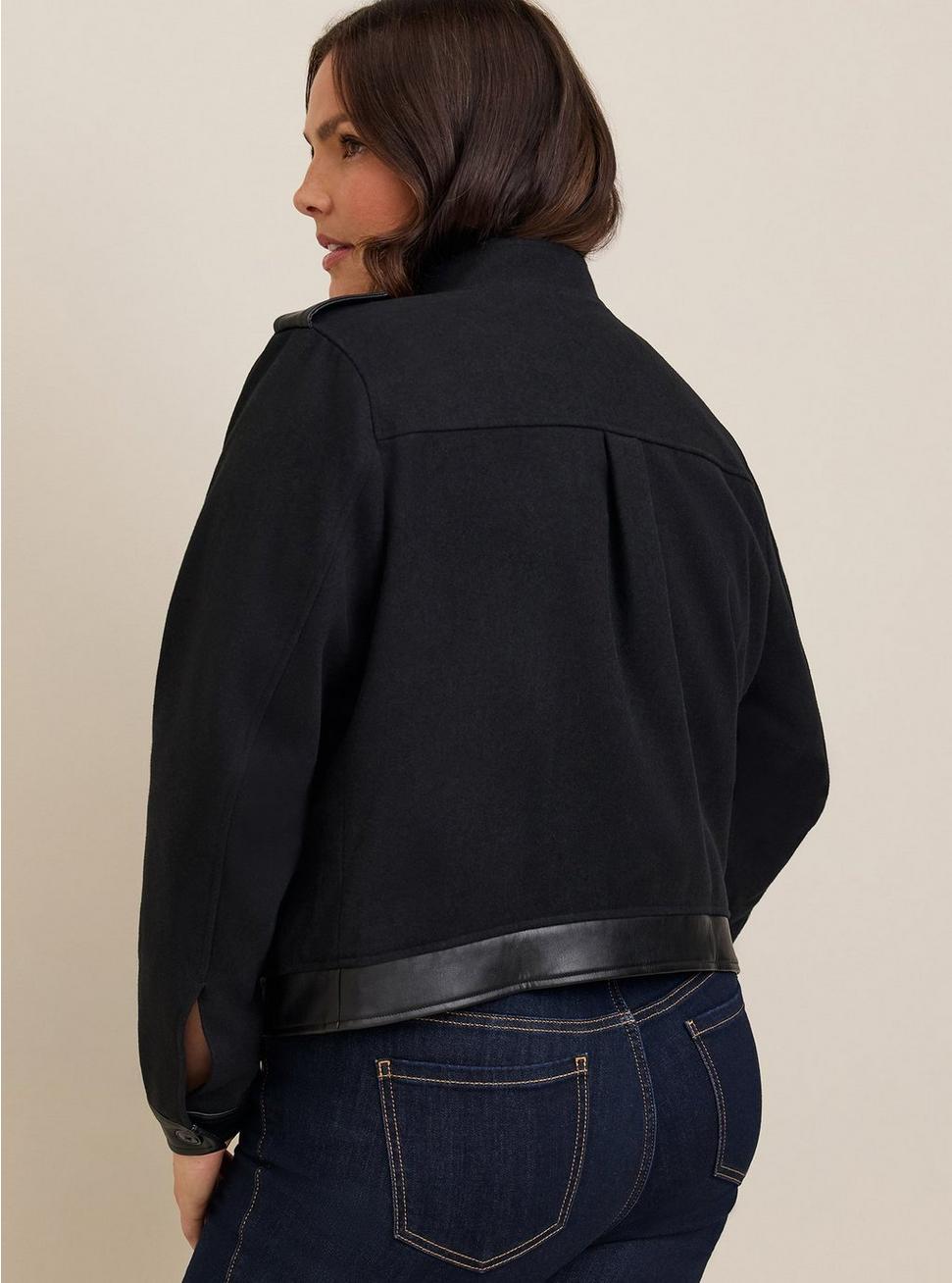 Plus Size Wool Band Jacket, DEEP BLACK, alternate