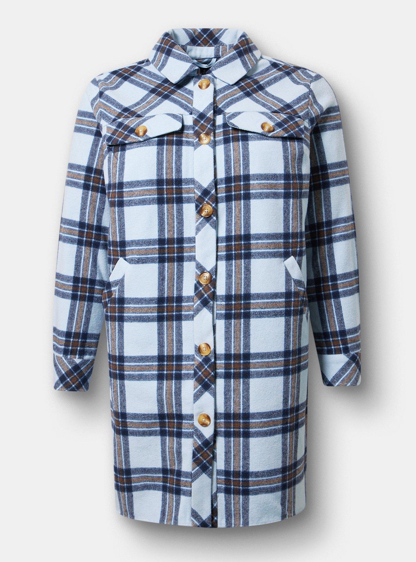 Wool Longline Shacket, TUCKER PLAID LIGHT BLUE, hi-res