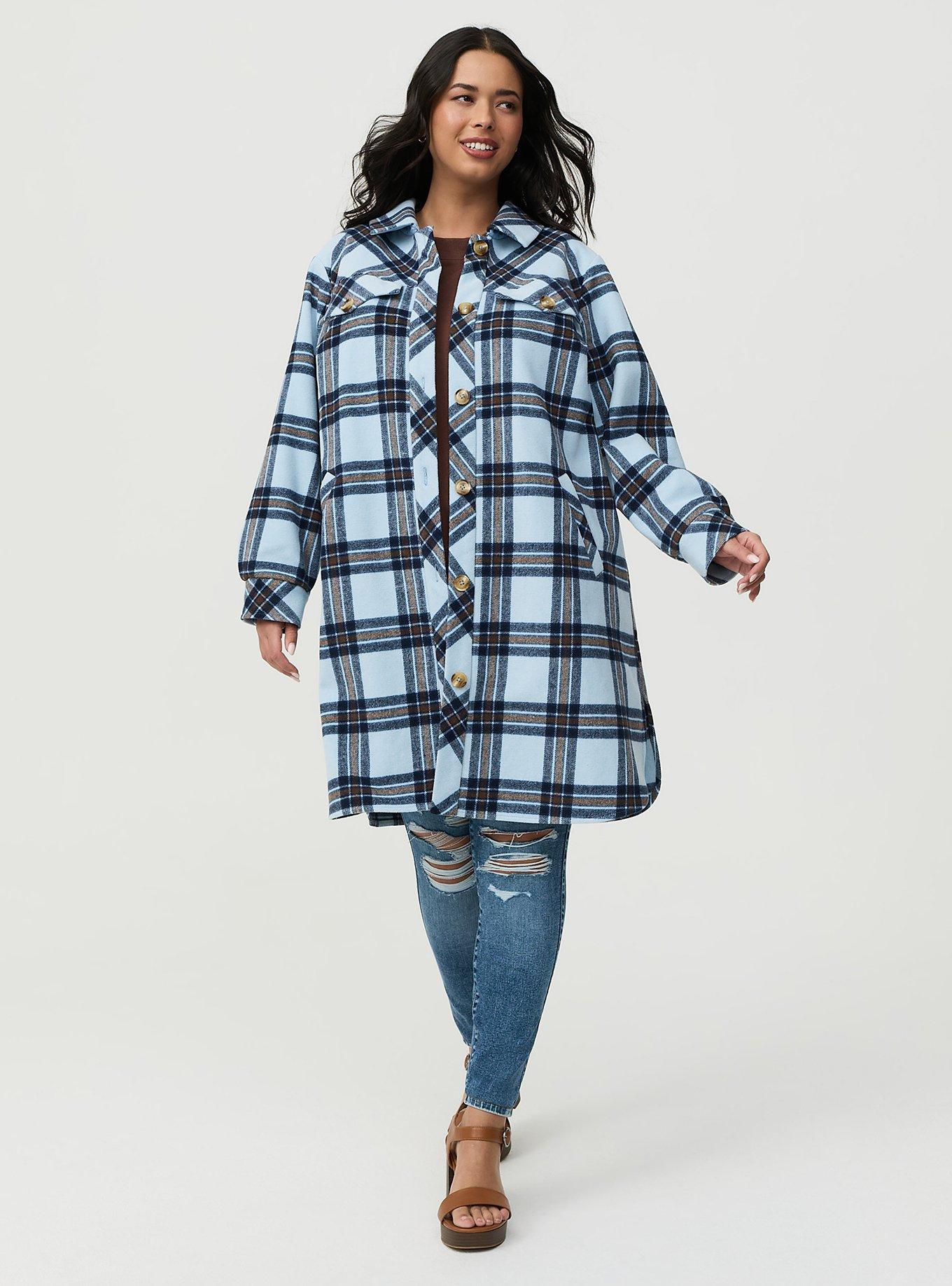 Plus Size Wool Longline Shacket, TUCKER PLAID LIGHT BLUE, hi-res