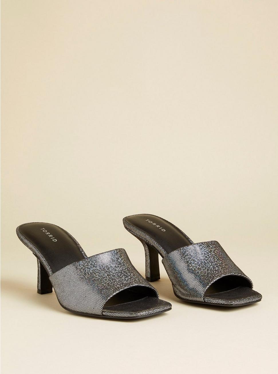 Iridescent Squared Toe Heel Sandal (WW), GUNMETAL, hi-res
