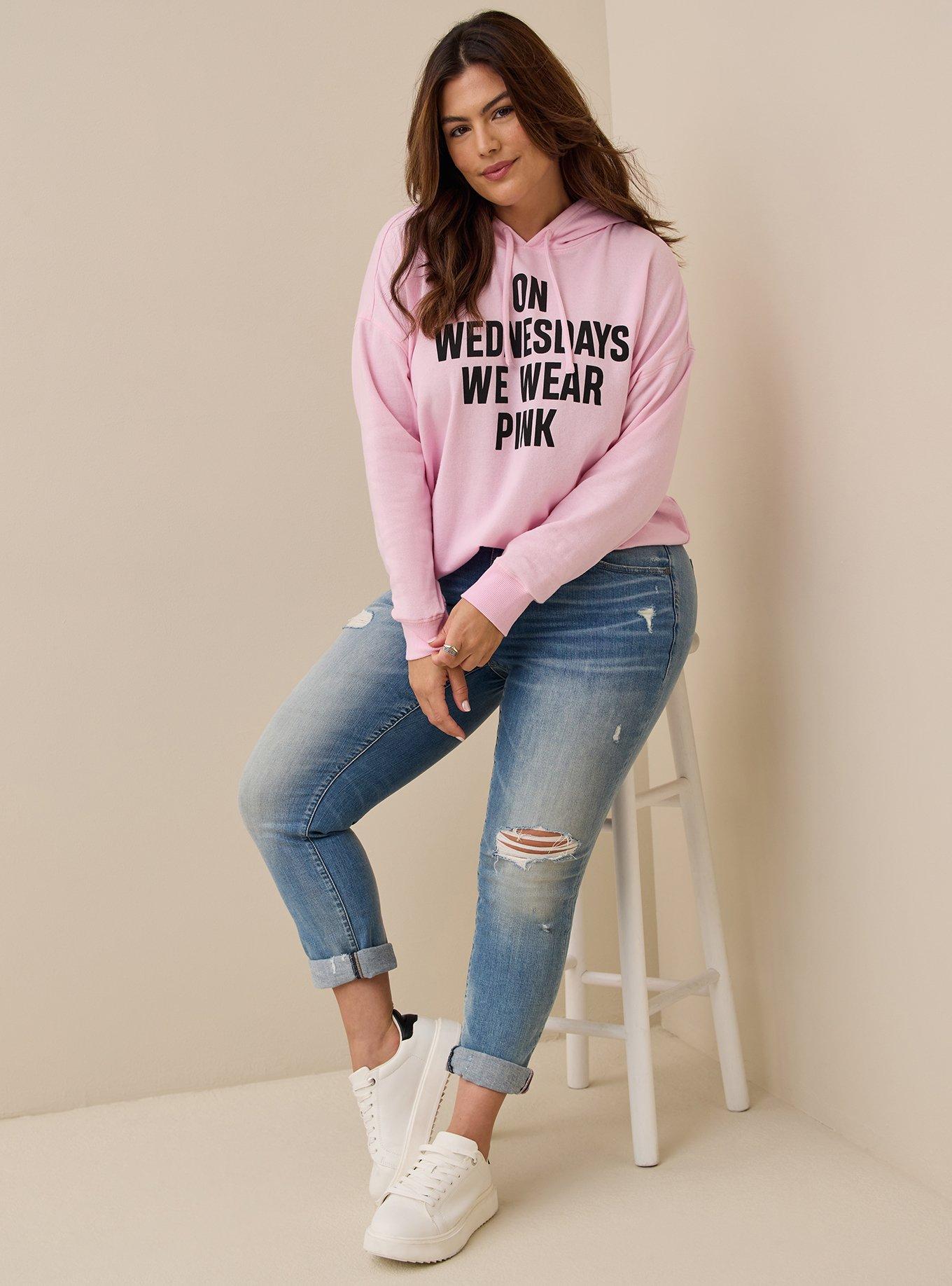 Mean Girls Wednesday Wear Pink Cozy Fleece Pullover Crop Hoodie, BLUSH, alternate