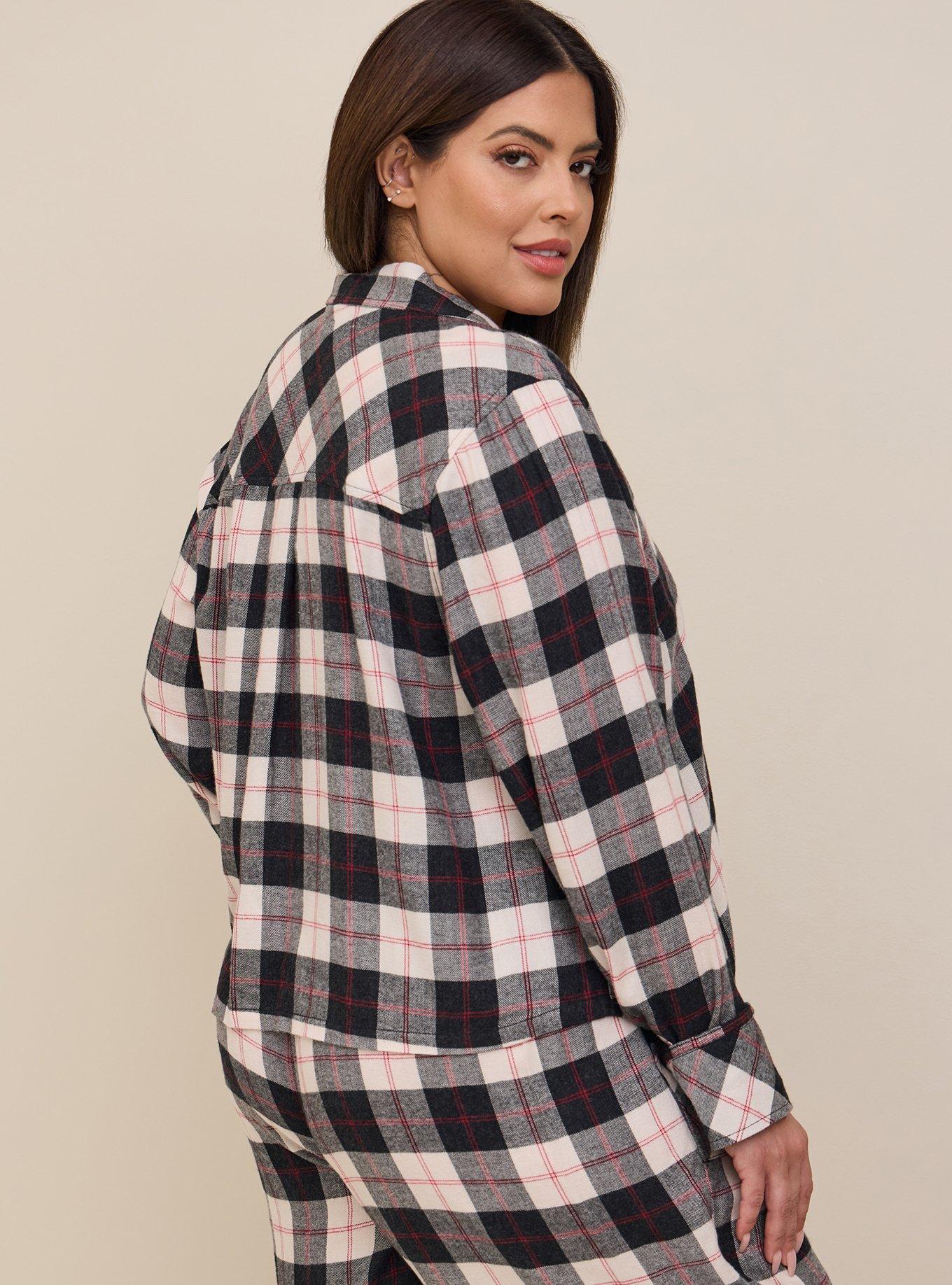 Plus Size Woven Crop Button Down Long Sleeve Sleep Shirt Torrid